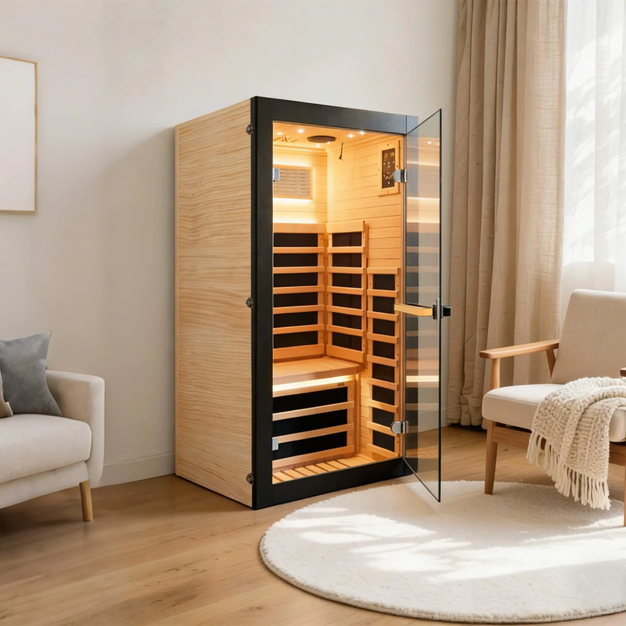 Thermora Solara Single-Person Chilean Pine Infrared Sauna Cabin (SAK57926) - Image 7