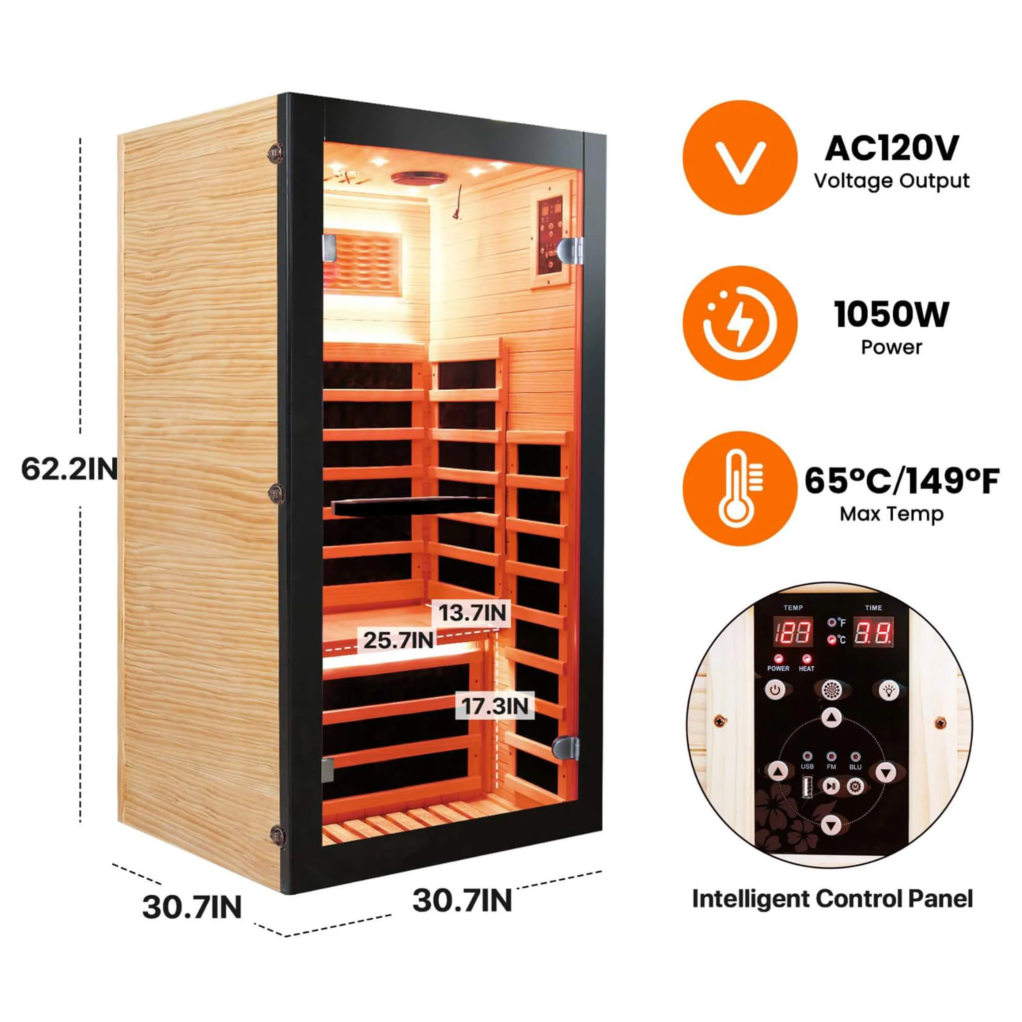 Thermora Solara Single-Person Chilean Pine Infrared Sauna Cabin (SAK57926) - Image 8