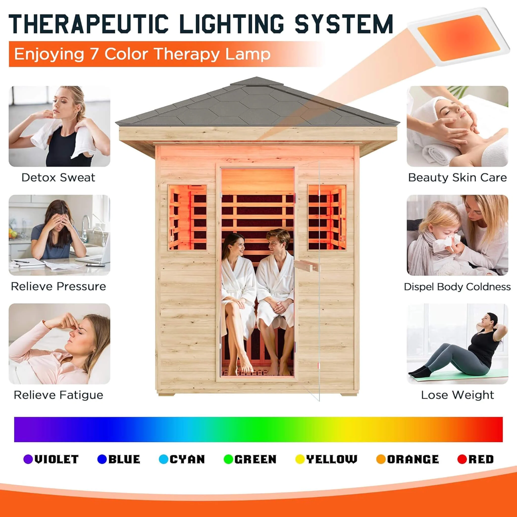 Thermora Zurich 3-Person Low EMF Spruce Wood Outdoor Infrared Sauna With Bluetooth Speakers And LED Lights (SAK59047) - Image 7