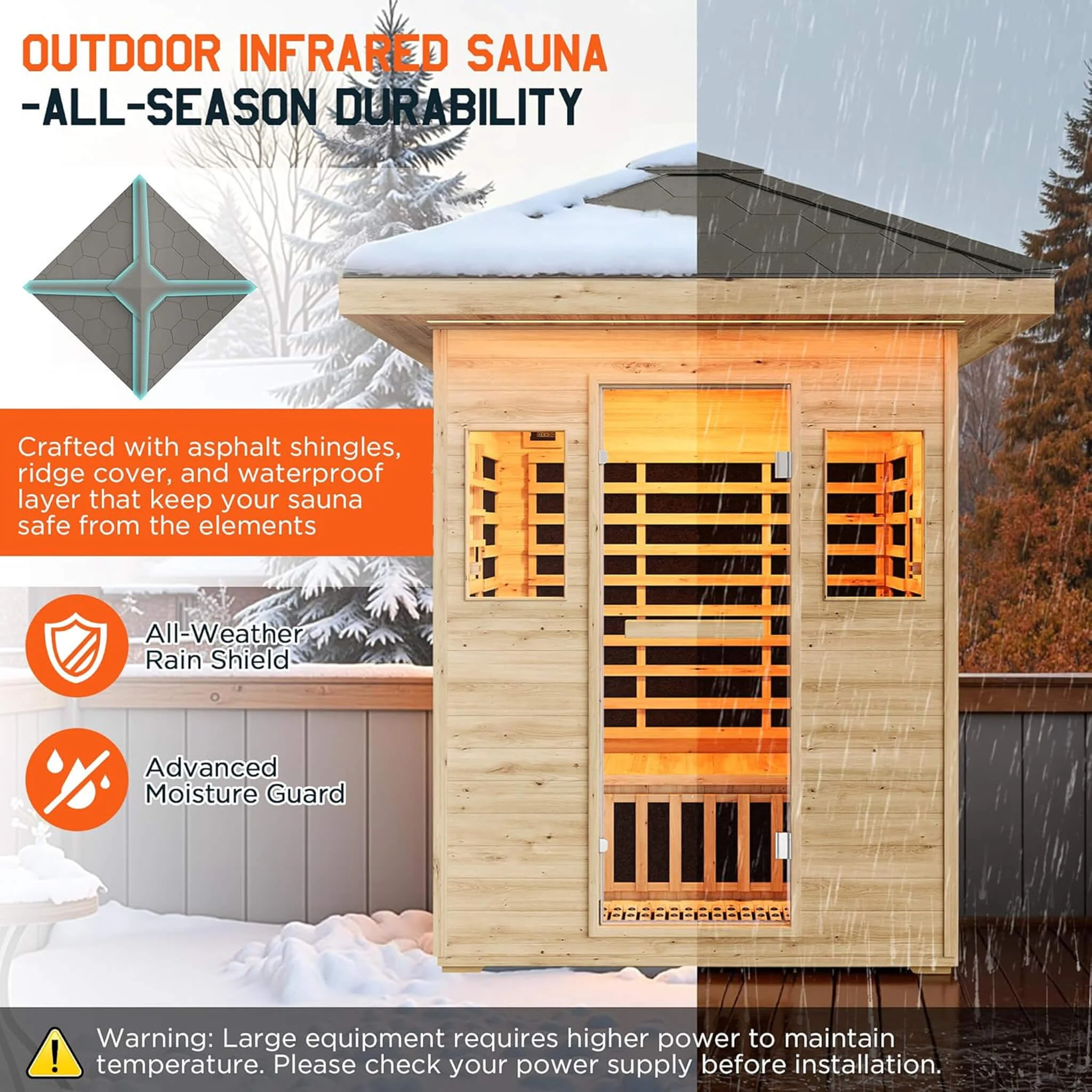 Thermora Zurich 3-Person Low EMF Spruce Wood Outdoor Infrared Sauna With Bluetooth Speakers And LED Lights (SAK59047) - Image 8