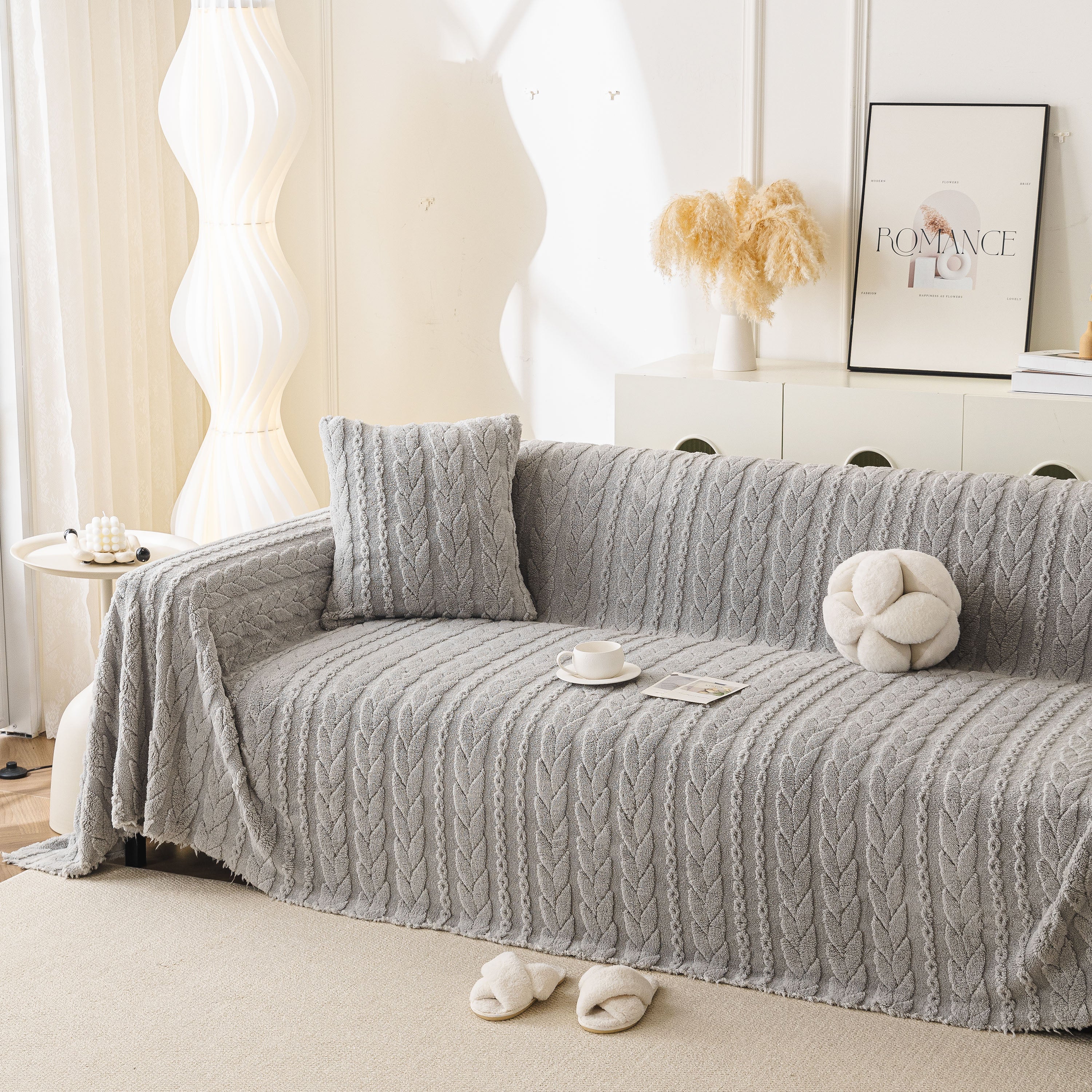 Thick Cozy 3D Cable Sofa Throw Cover, Plush Jacquard Warm Fleece Throw Blanket - Image 3
