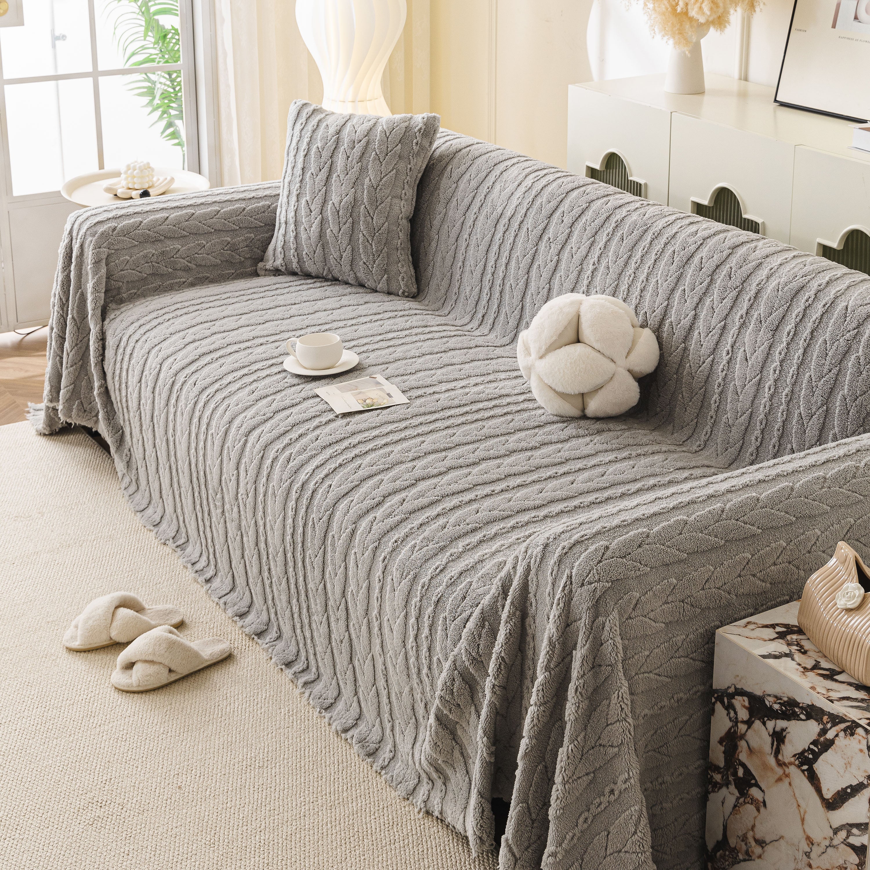Thick Cozy 3D Cable Sofa Throw Cover, Plush Jacquard Warm Fleece Throw Blanket - Image 8