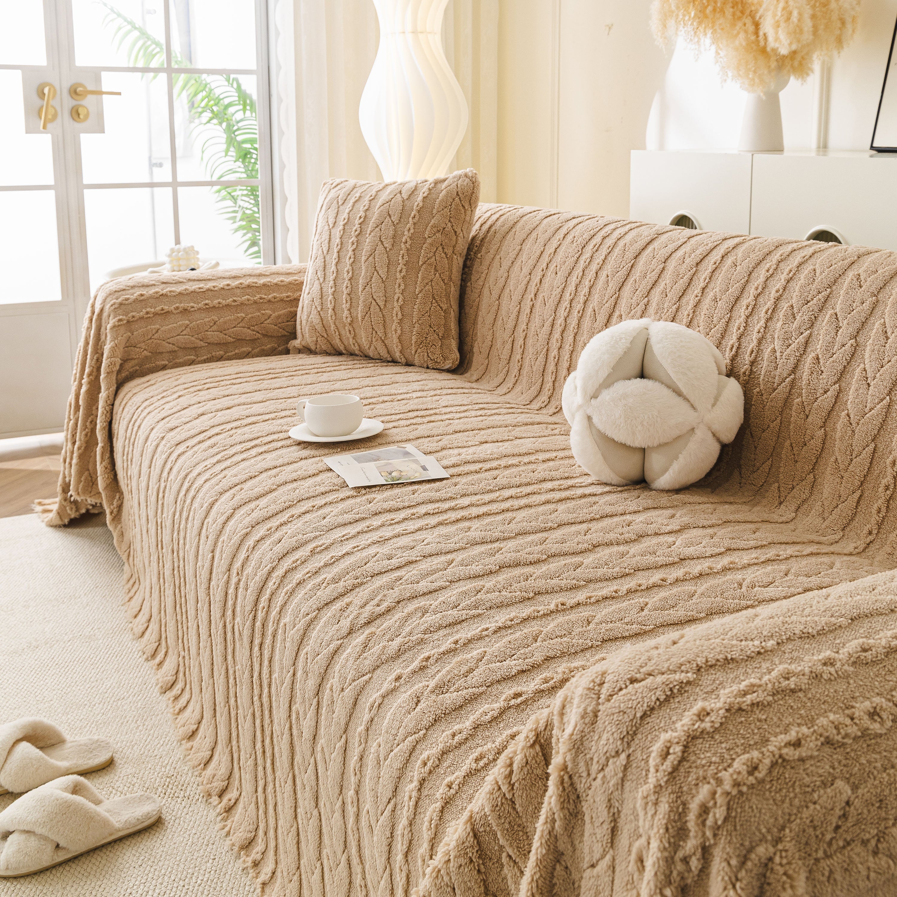 Thick Cozy 3D Cable Sofa Throw Cover, Plush Jacquard Warm Fleece Throw Blanket - Image 84