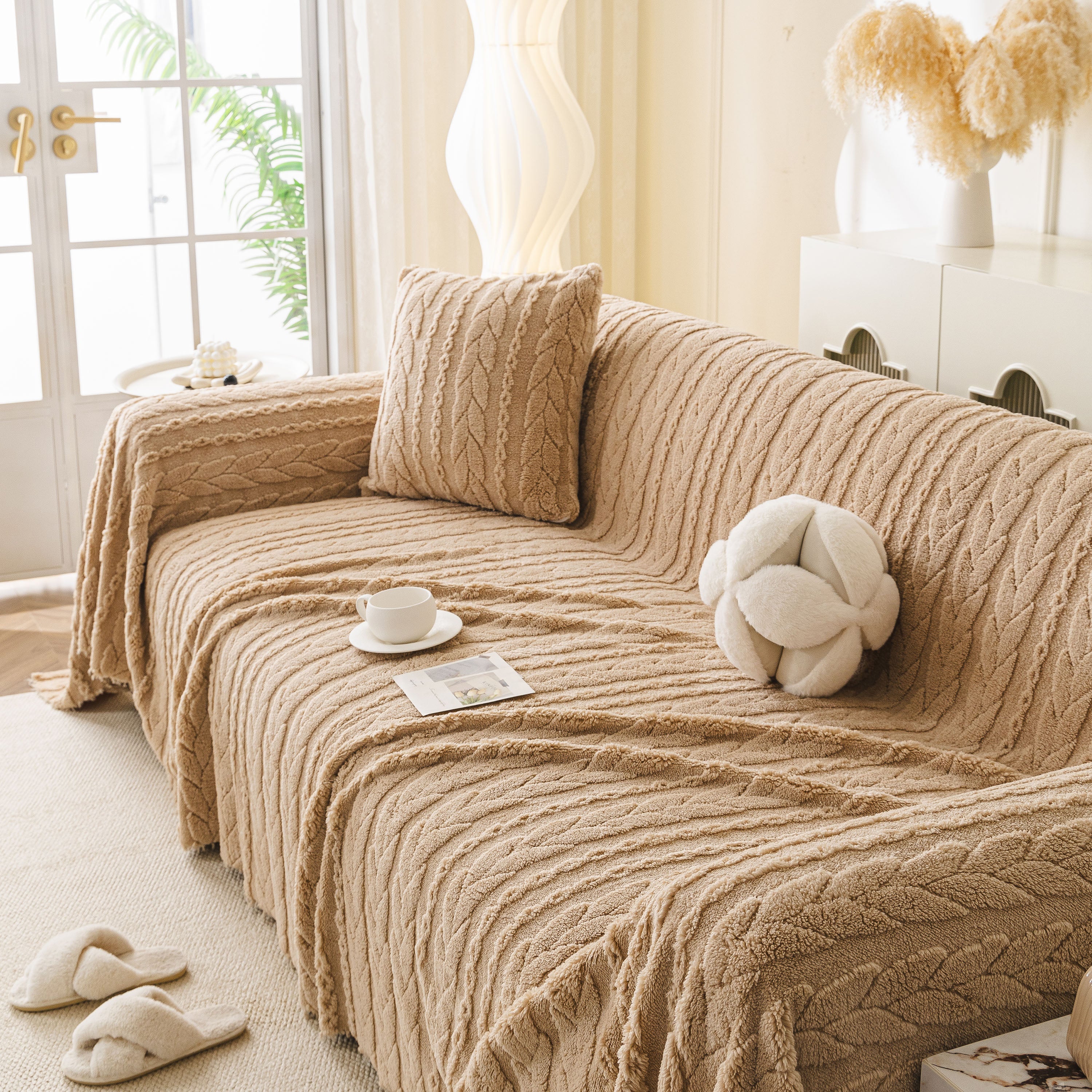 Thick Cozy 3D Cable Sofa Throw Cover, Plush Jacquard Warm Fleece Throw Blanket - Image 92