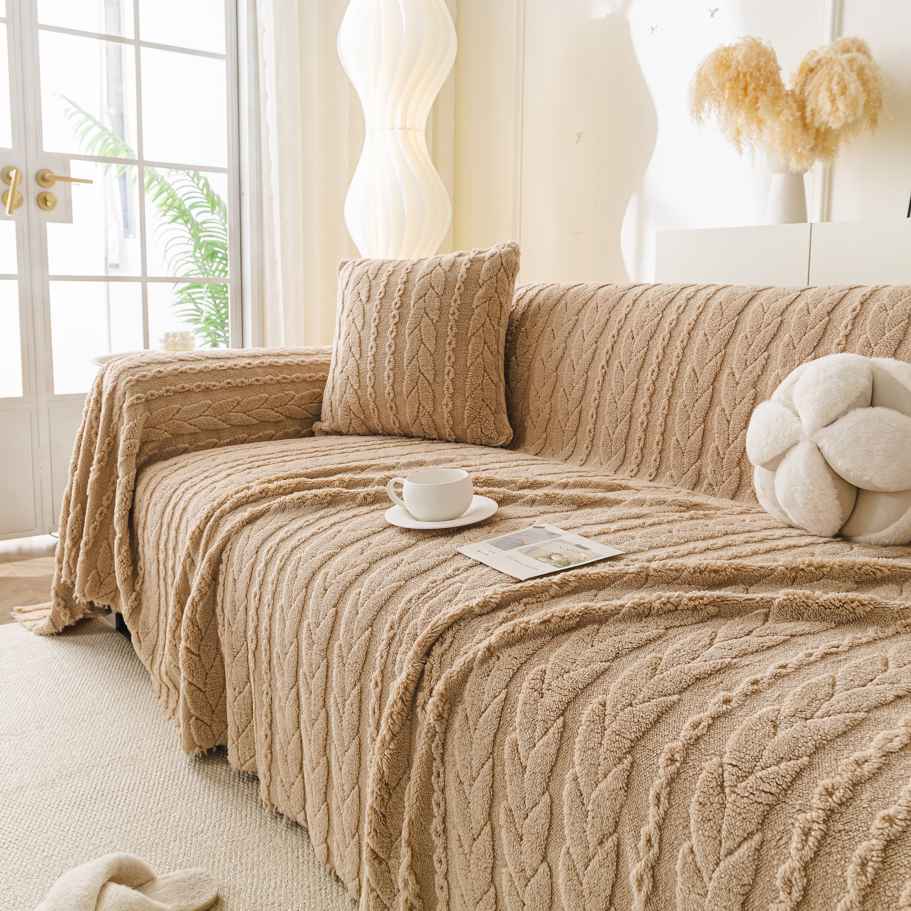 Thick Cozy 3D Cable Sofa Throw Cover, Plush Jacquard Warm Fleece Throw Blanket - Image 93