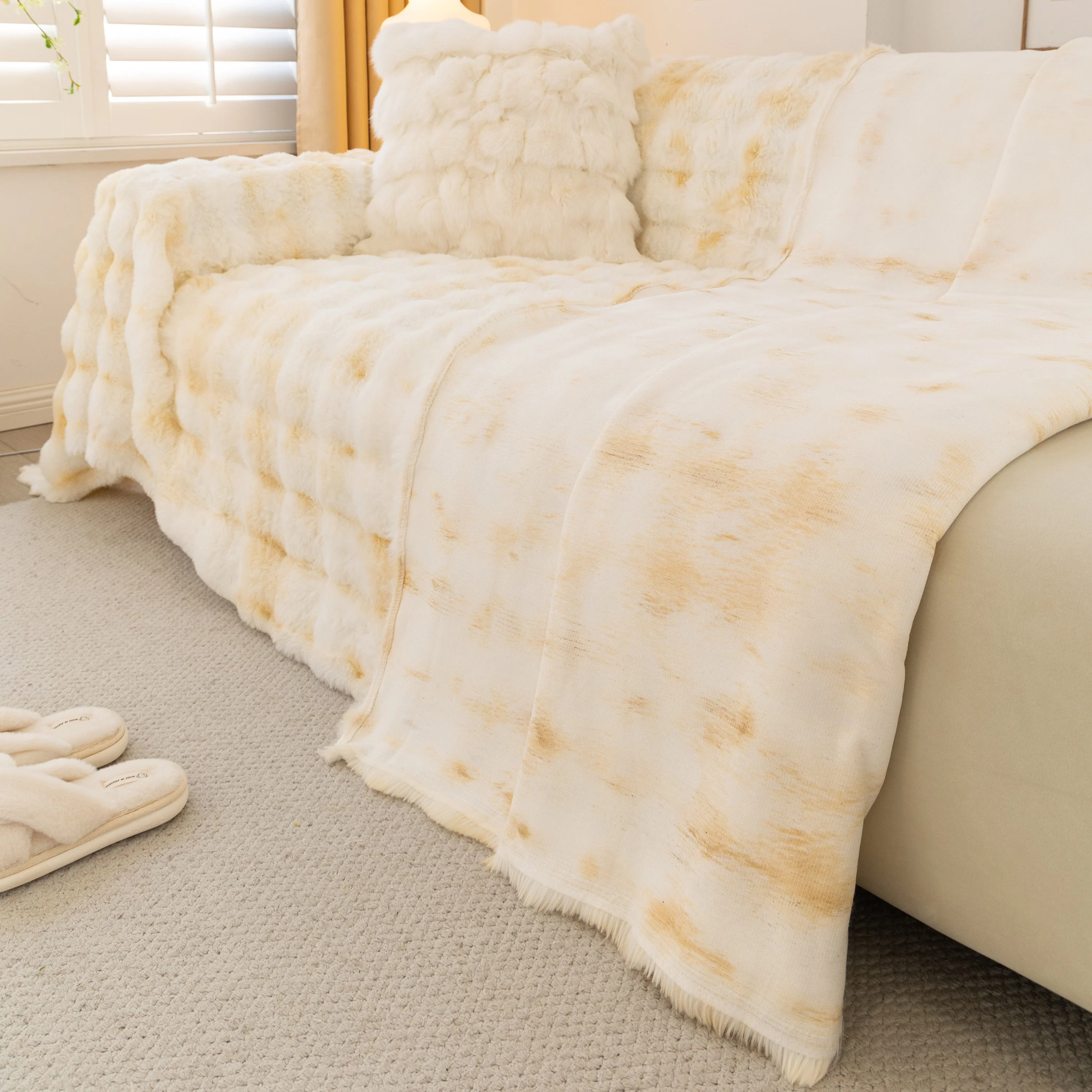 Thick Faux Fur Couch Cover Fluffy Fuzzy Warm Washable Furniture Protector for Kids Pets - Image 100