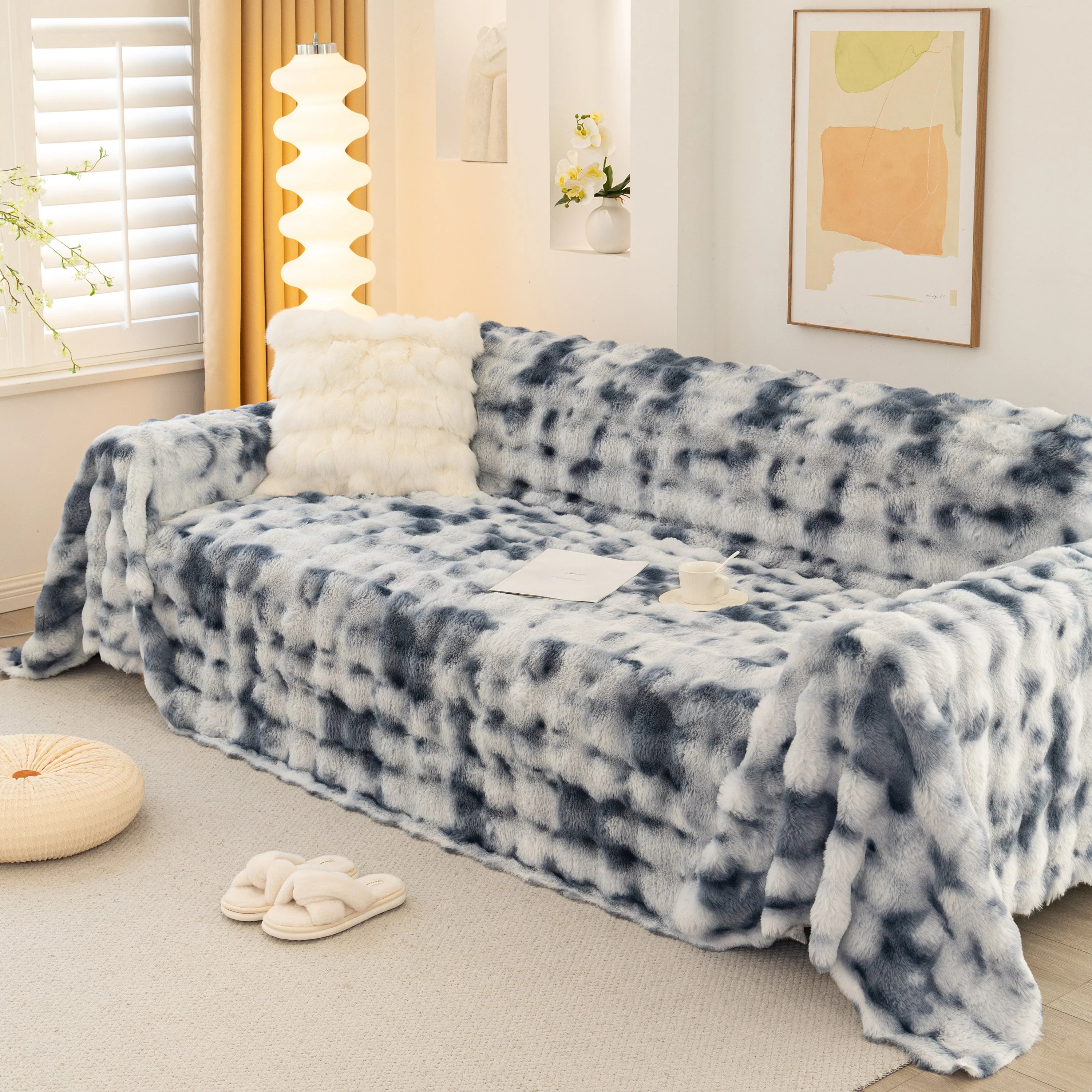 Thick Faux Fur Couch Cover Fluffy Fuzzy Warm Washable Furniture Protector for Kids Pets - Image 11