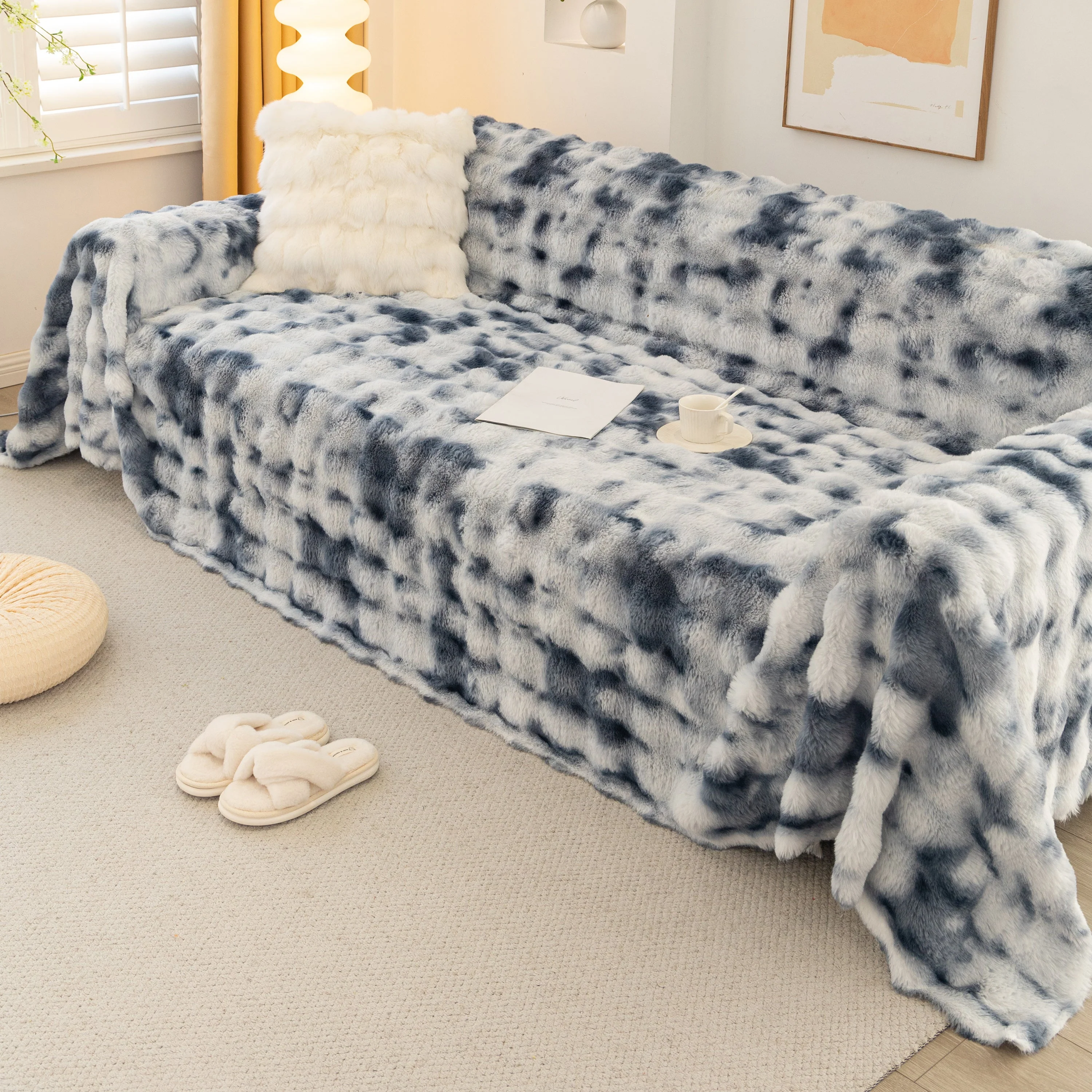 Thick Faux Fur Couch Cover Fluffy Fuzzy Warm Washable Furniture Protector for Kids Pets - Image 14