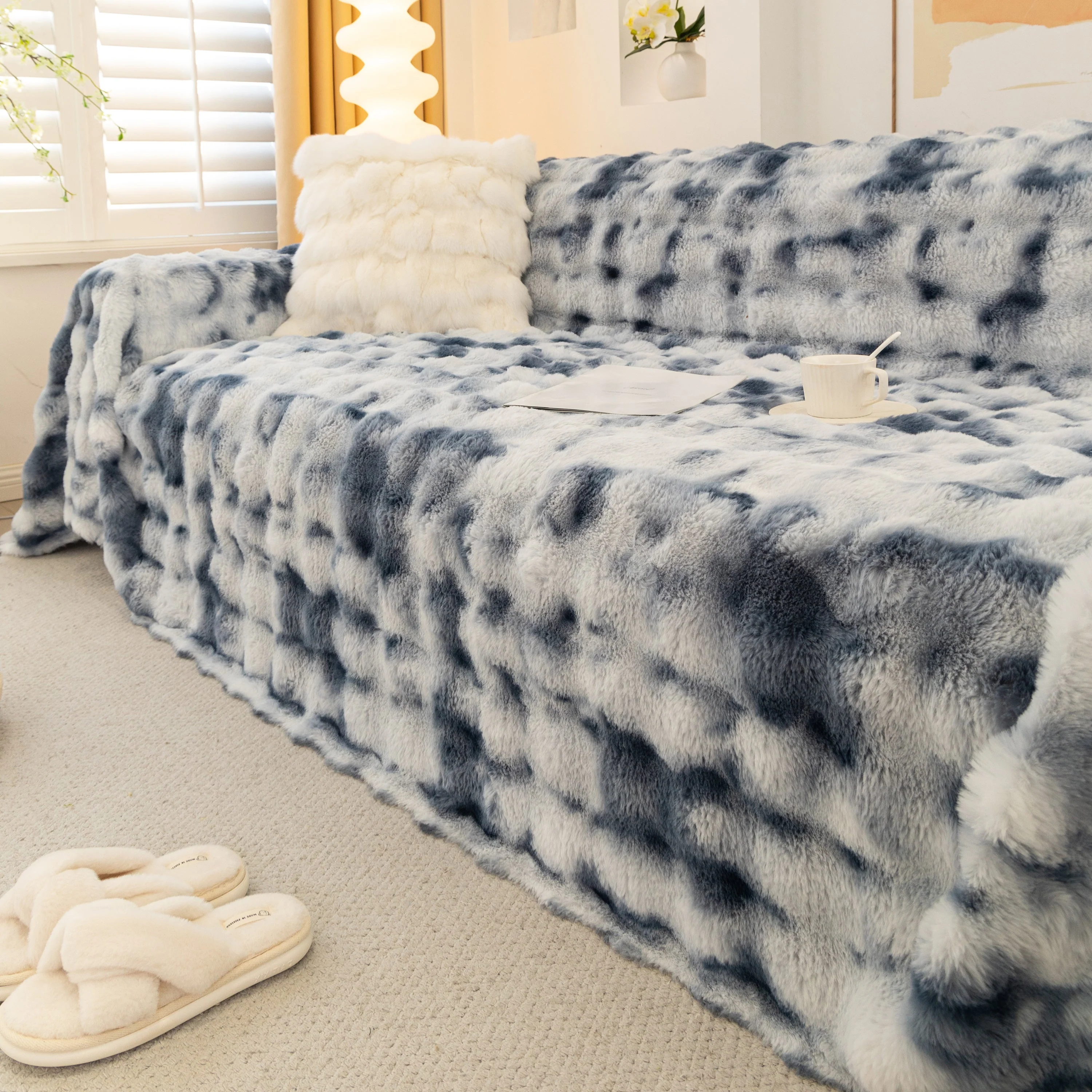 Thick Faux Fur Couch Cover Fluffy Fuzzy Warm Washable Furniture Protector for Kids Pets - Image 22