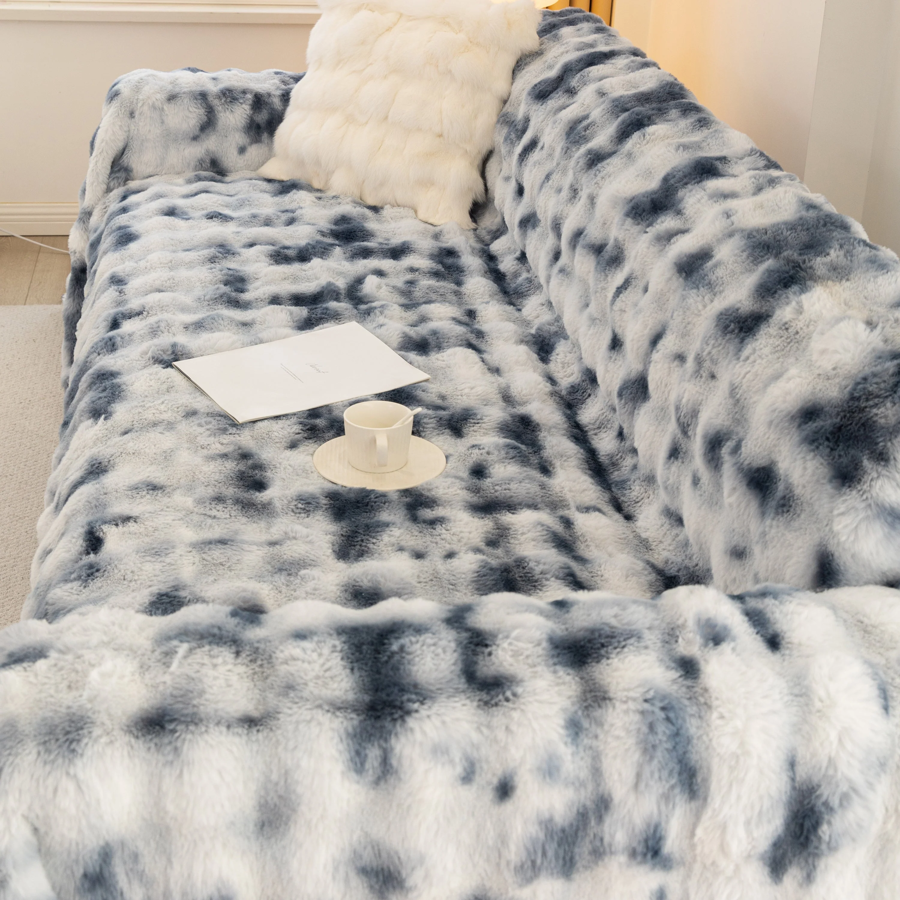Thick Faux Fur Couch Cover Fluffy Fuzzy Warm Washable Furniture Protector for Kids Pets - Image 26