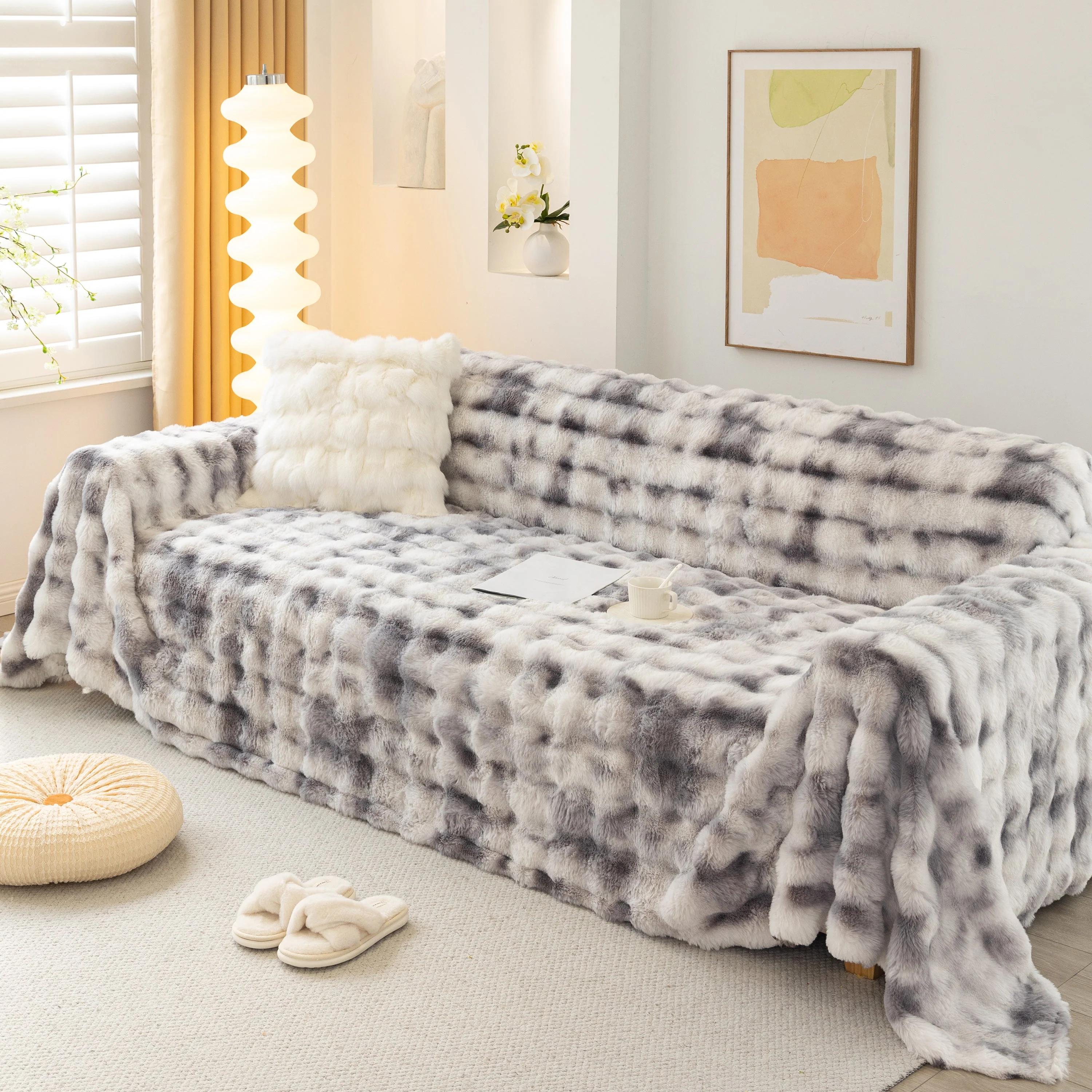 Thick Faux Fur Couch Cover Fluffy Fuzzy Warm Washable Furniture Protector for Kids Pets - Image 27