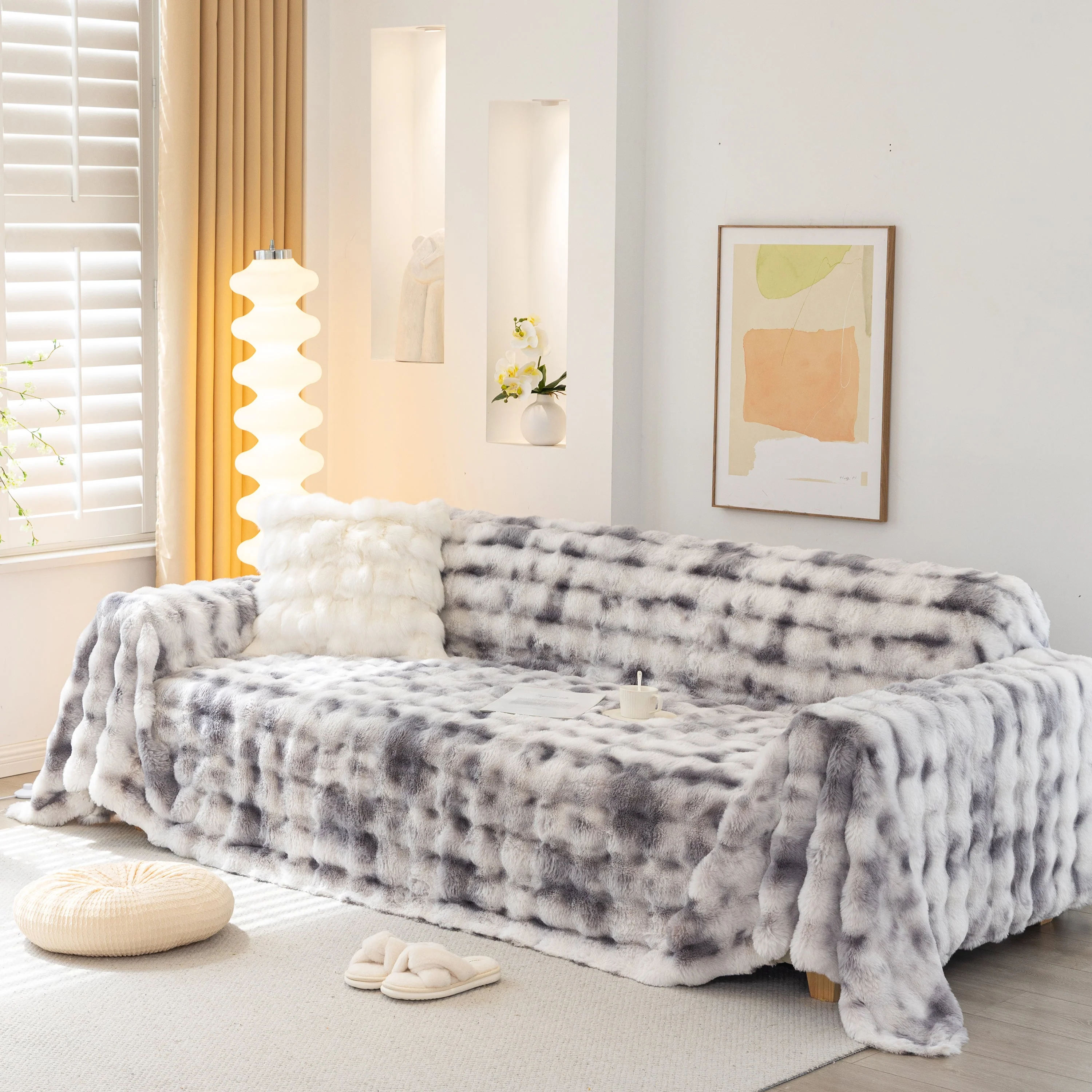 Thick Faux Fur Couch Cover Fluffy Fuzzy Warm Washable Furniture Protector for Kids Pets - Image 28