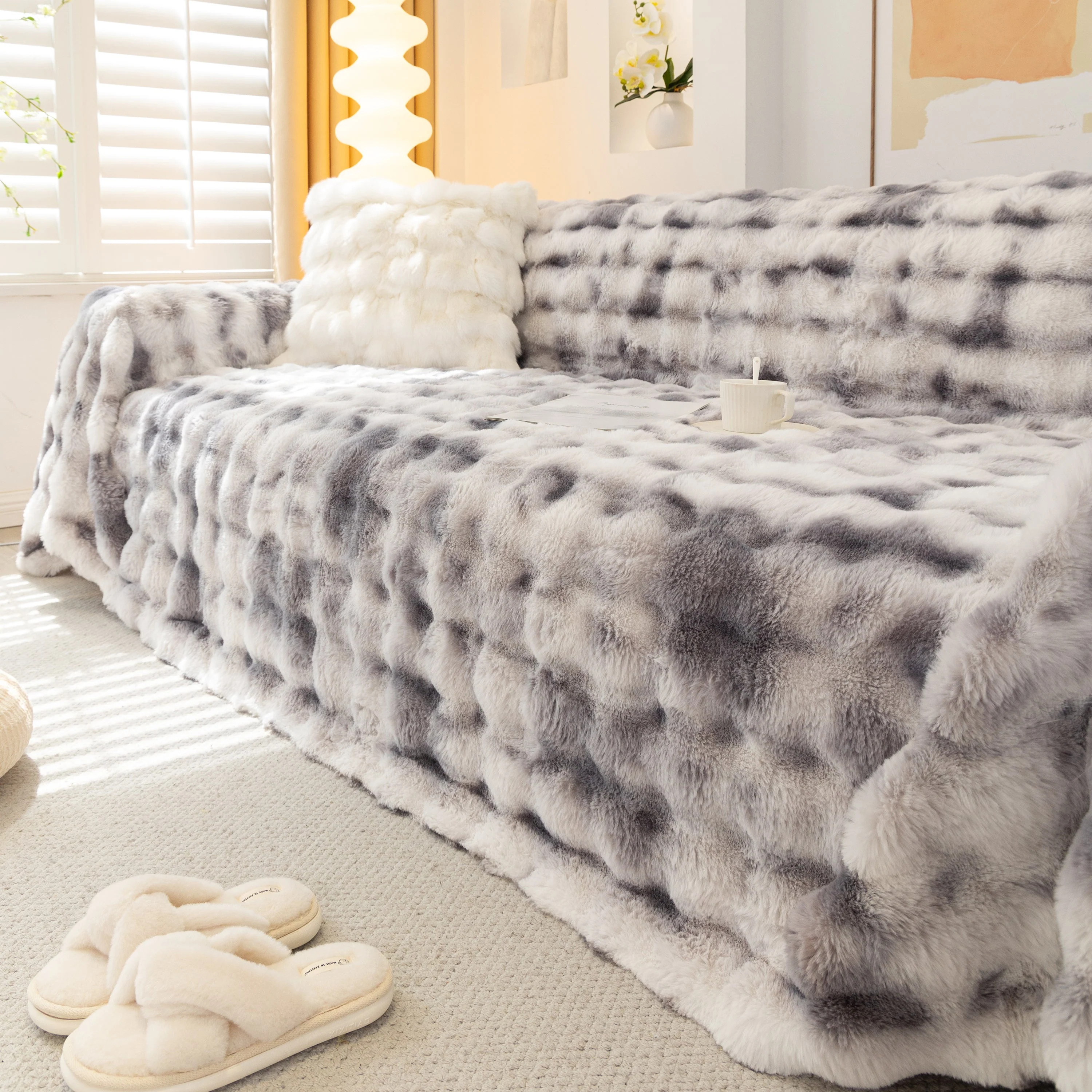 Thick Faux Fur Couch Cover Fluffy Fuzzy Warm Washable Furniture Protector for Kids Pets - Image 29