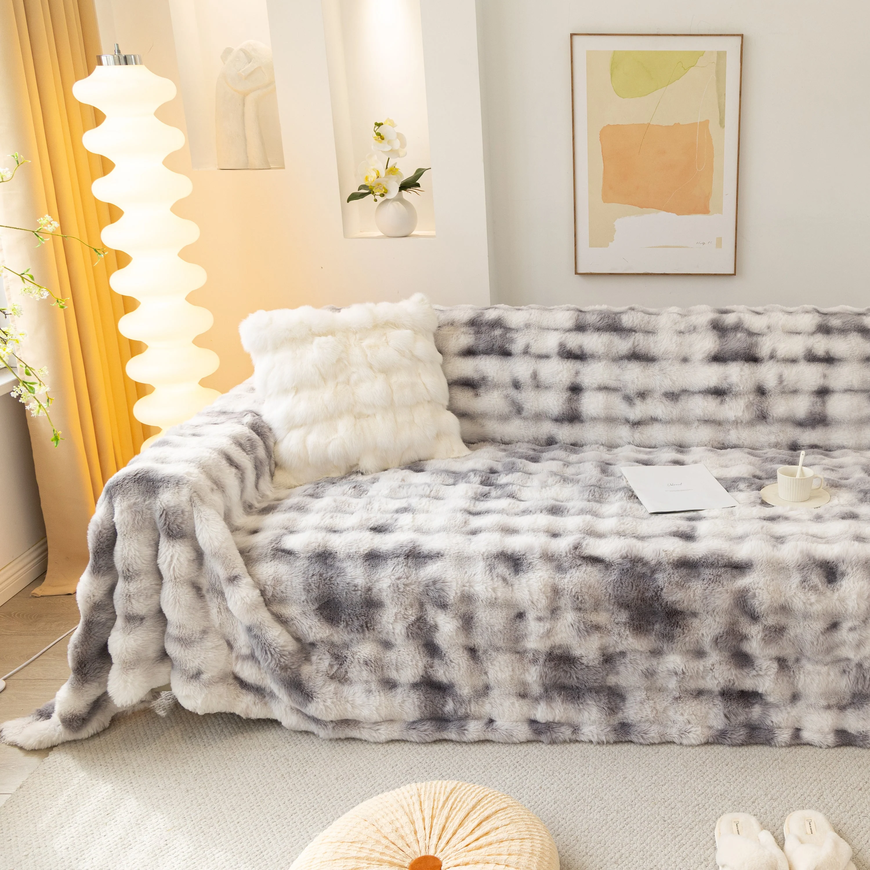 Thick Faux Fur Couch Cover Fluffy Fuzzy Warm Washable Furniture Protector for Kids Pets - Image 30