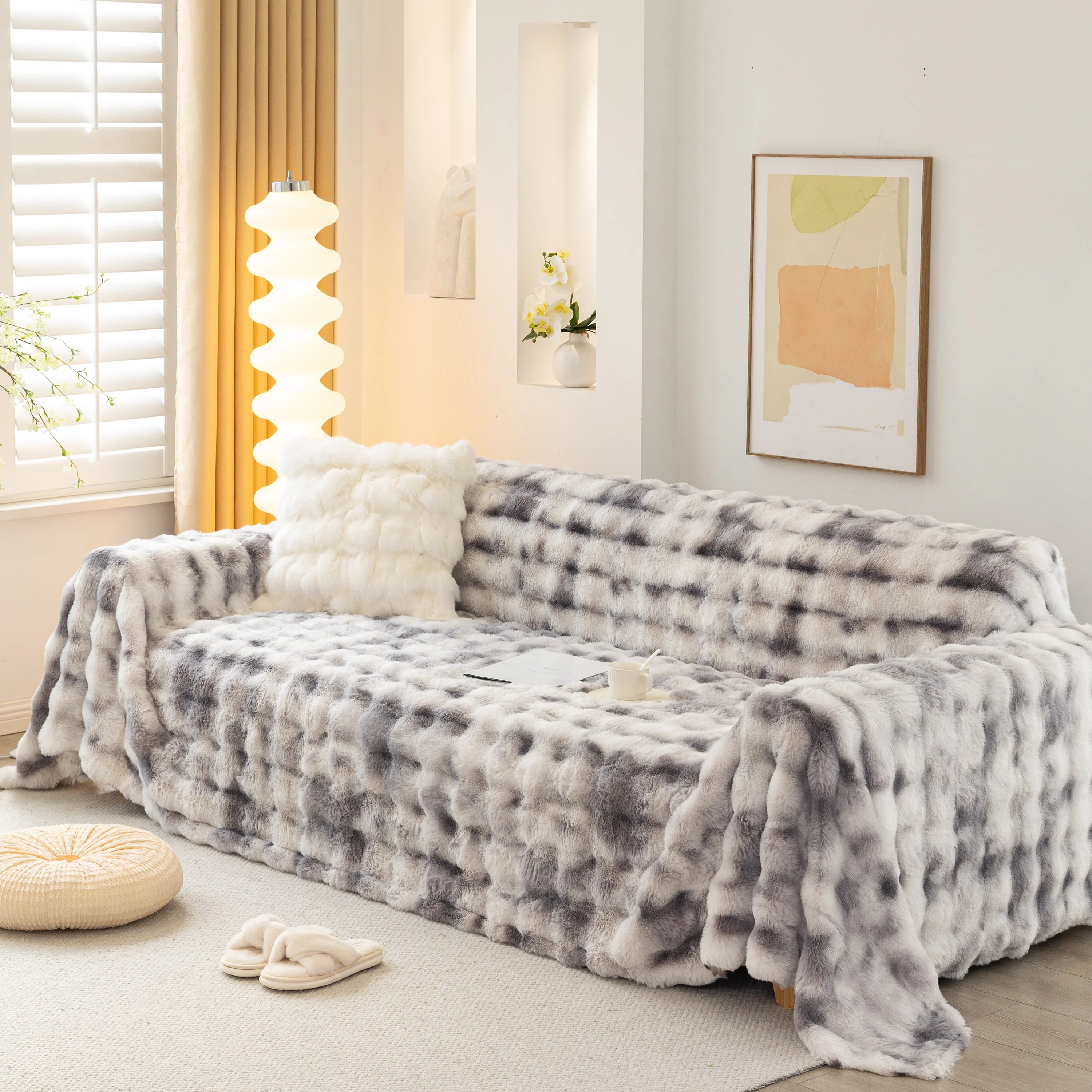 Thick Faux Fur Couch Cover Fluffy Fuzzy Warm Washable Furniture Protector for Kids Pets - Image 32