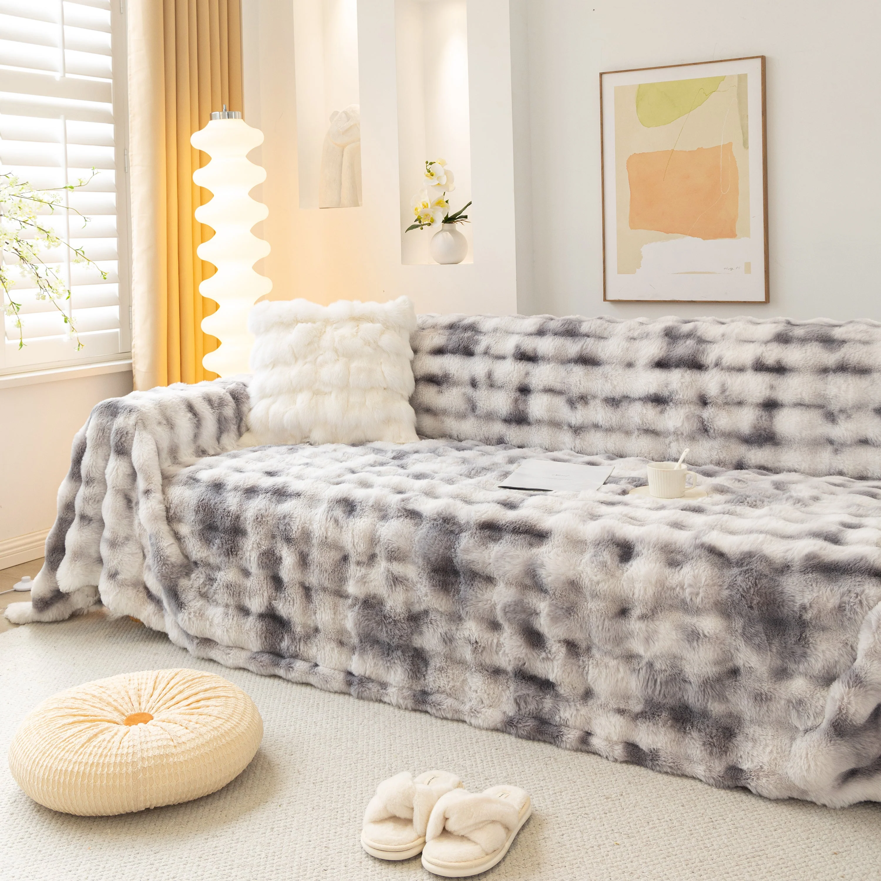 Thick Faux Fur Couch Cover Fluffy Fuzzy Warm Washable Furniture Protector for Kids Pets - Image 33