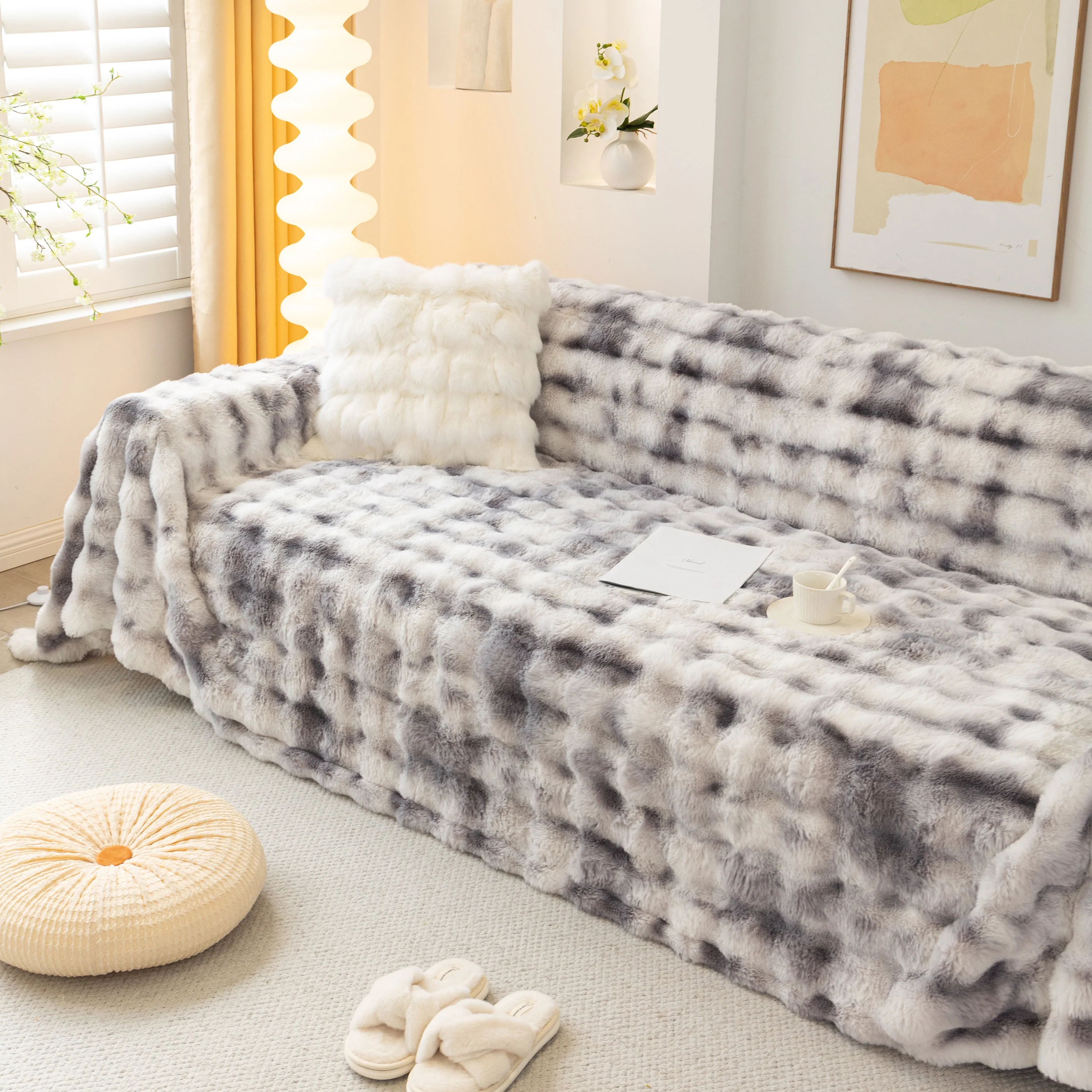 Thick Faux Fur Couch Cover Fluffy Fuzzy Warm Washable Furniture Protector for Kids Pets - Image 34