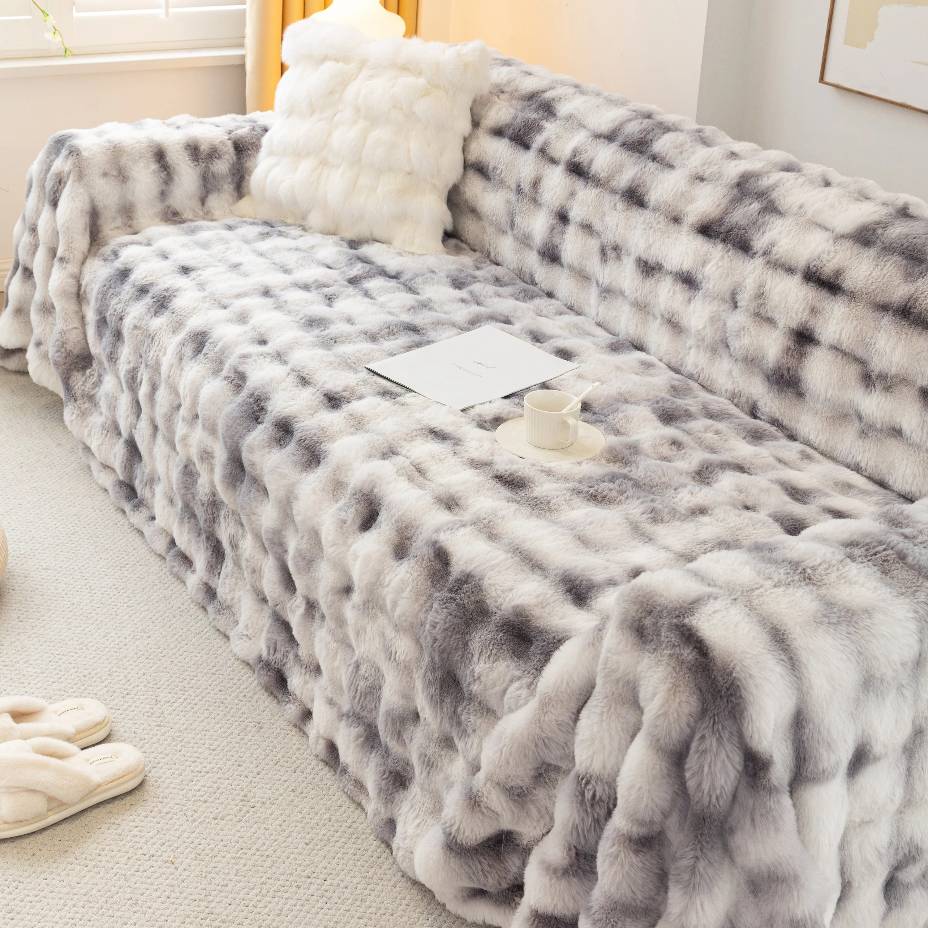 Thick Faux Fur Couch Cover Fluffy Fuzzy Warm Washable Furniture Protector for Kids Pets - Image 35