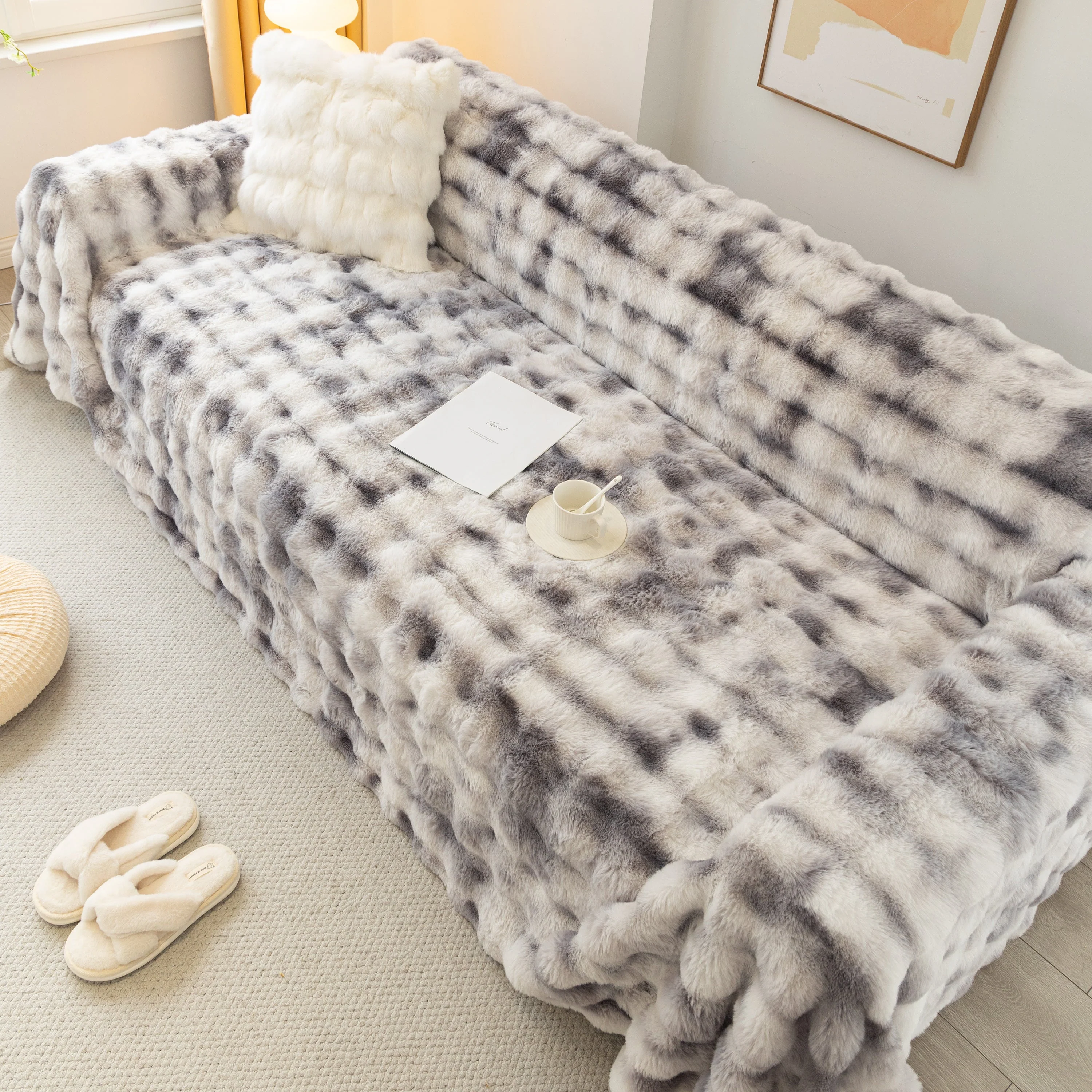 Thick Faux Fur Couch Cover Fluffy Fuzzy Warm Washable Furniture Protector for Kids Pets - Image 36