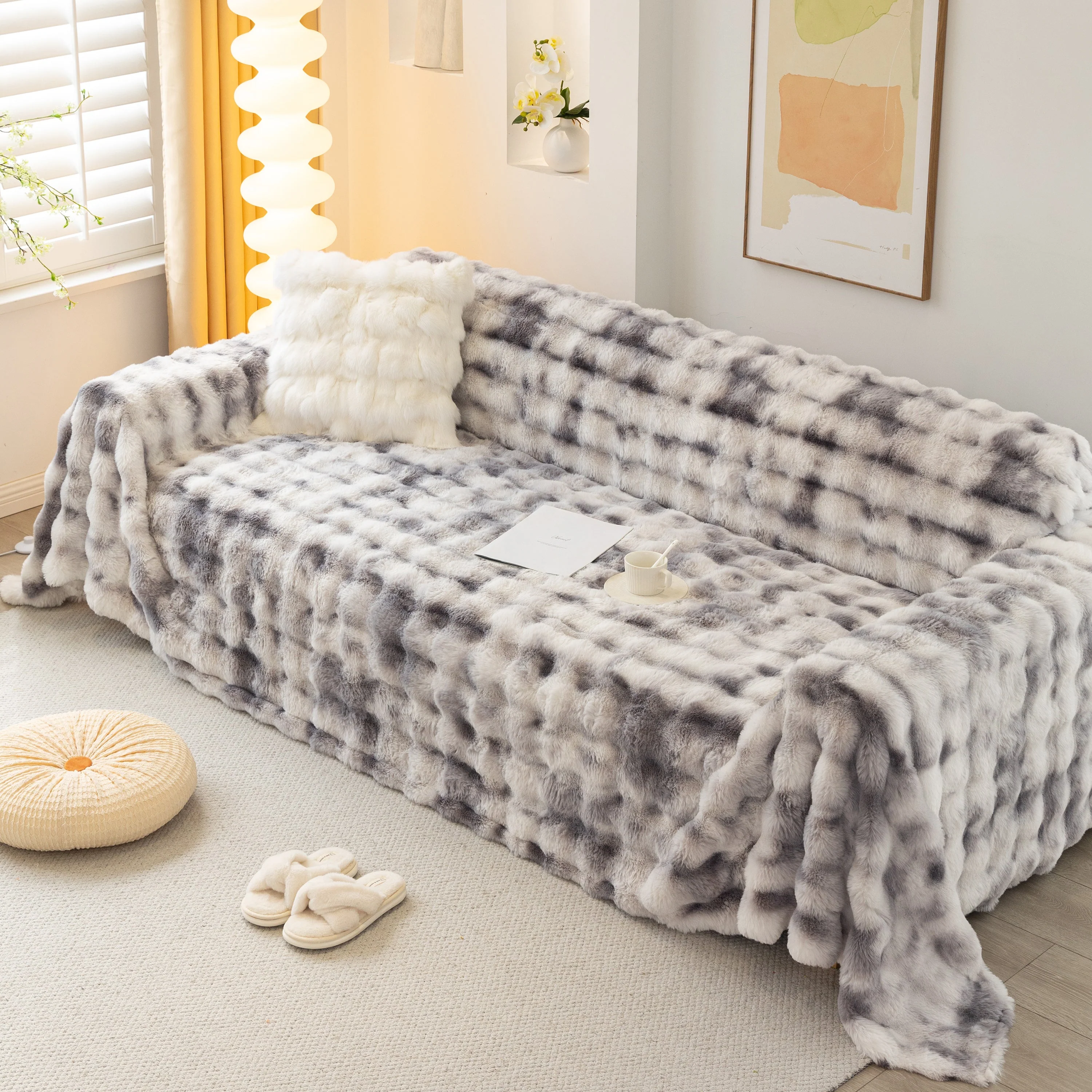 Thick Faux Fur Couch Cover Fluffy Fuzzy Warm Washable Furniture Protector for Kids Pets - Image 37