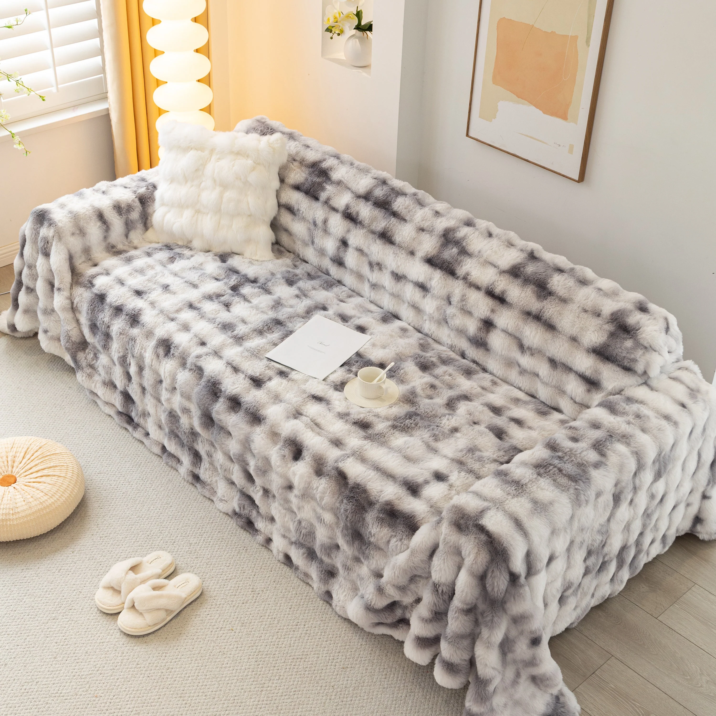 Thick Faux Fur Couch Cover Fluffy Fuzzy Warm Washable Furniture Protector for Kids Pets - Image 38