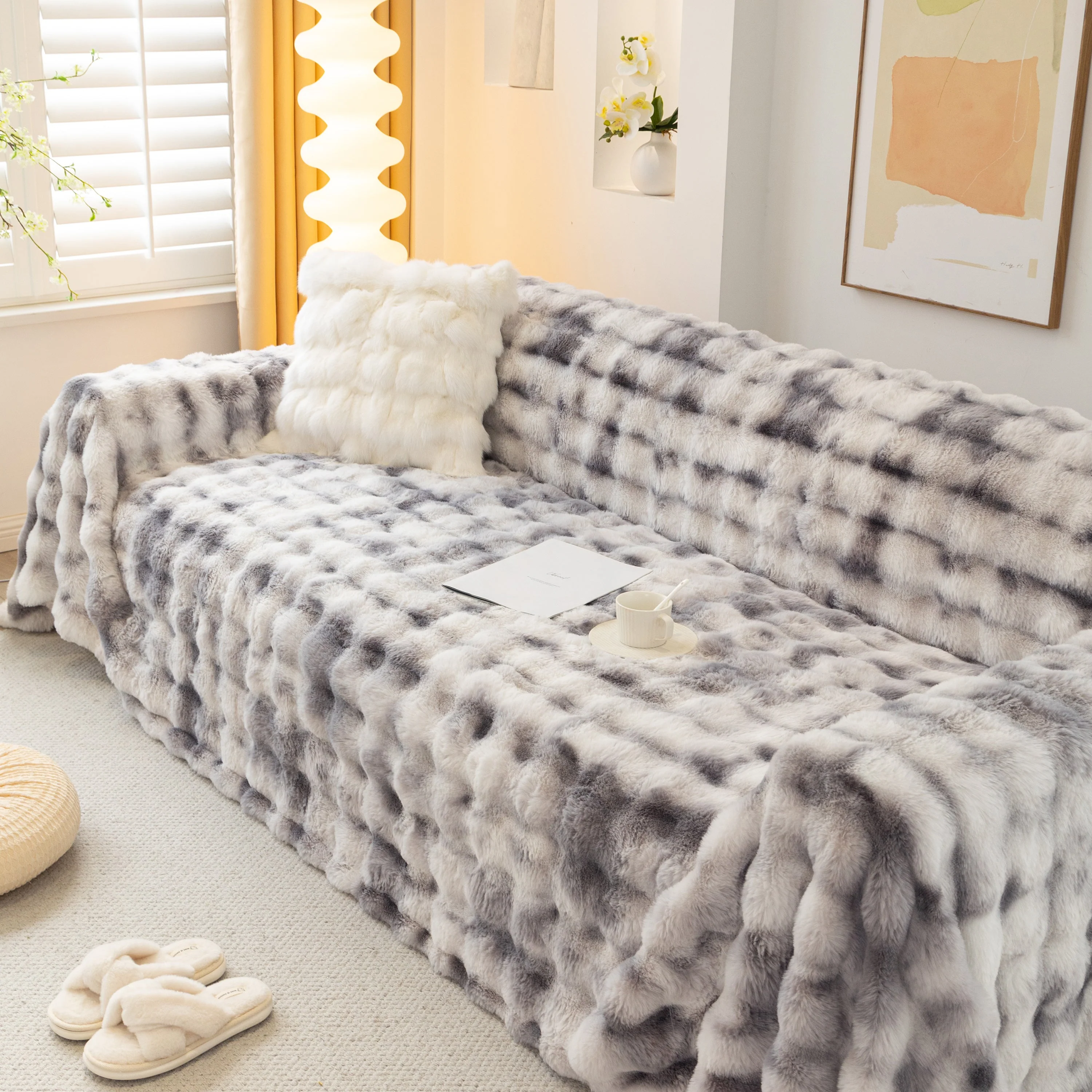 Thick Faux Fur Couch Cover Fluffy Fuzzy Warm Washable Furniture Protector for Kids Pets - Image 39