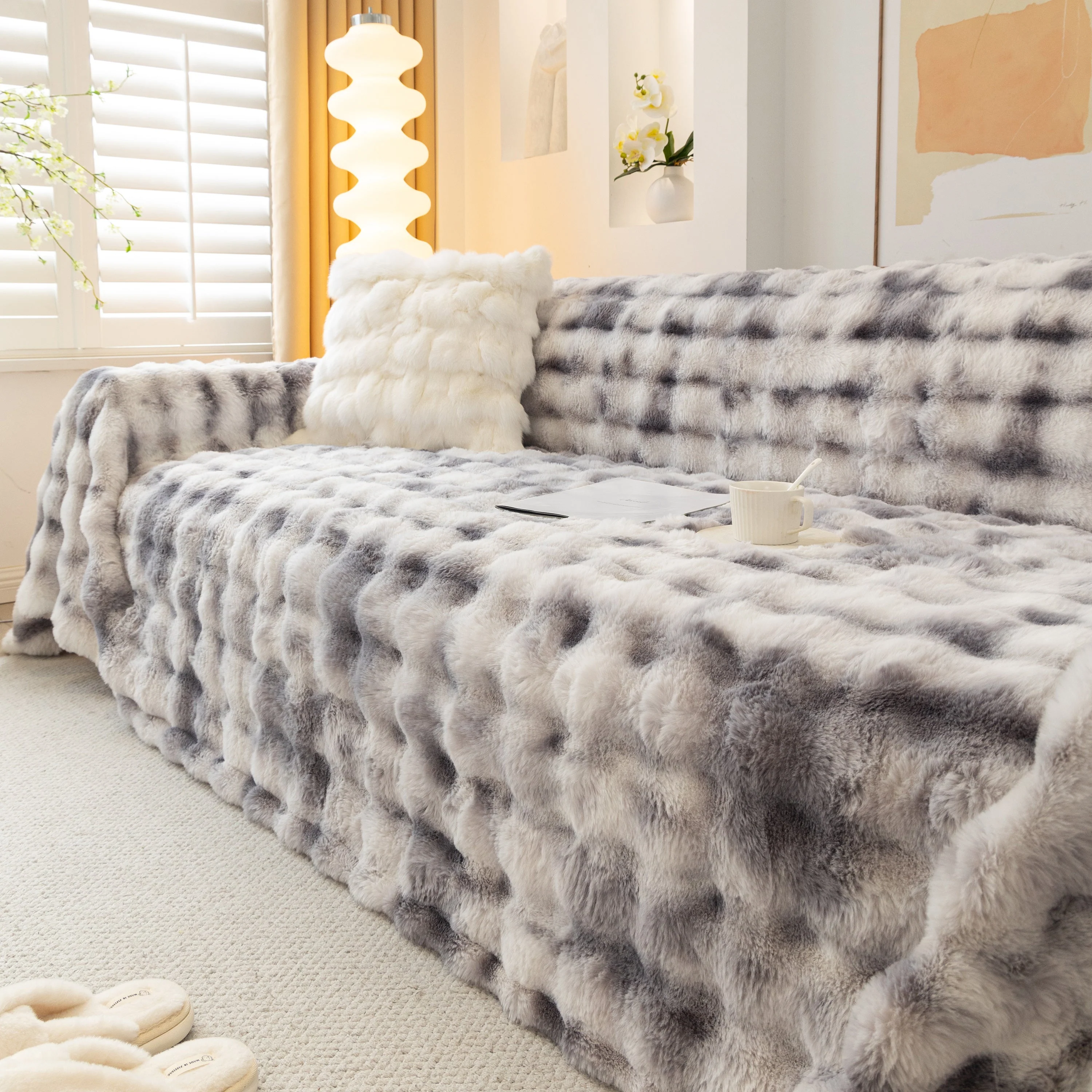 Thick Faux Fur Couch Cover Fluffy Fuzzy Warm Washable Furniture Protector for Kids Pets - Image 40
