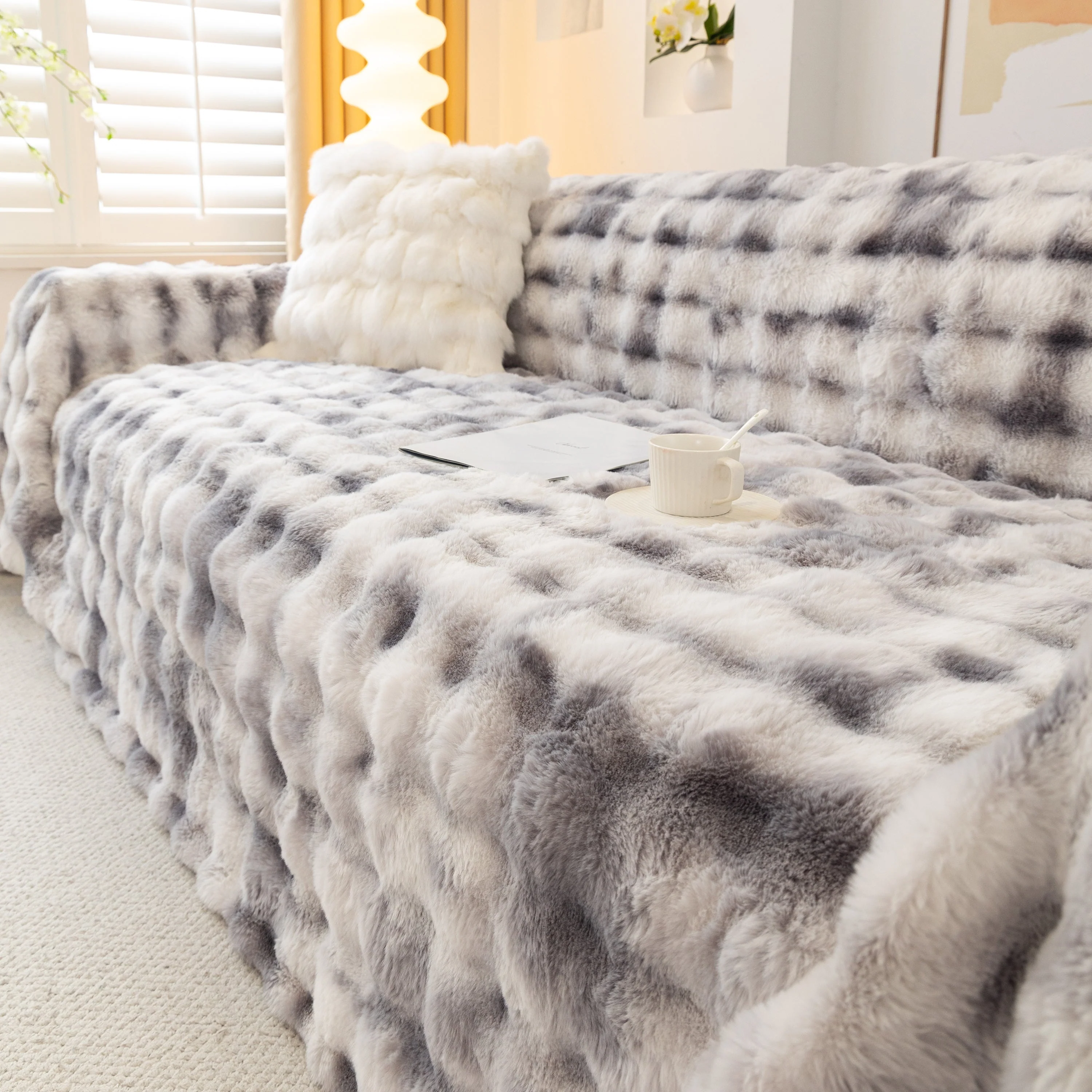 Thick Faux Fur Couch Cover Fluffy Fuzzy Warm Washable Furniture Protector for Kids Pets - Image 41