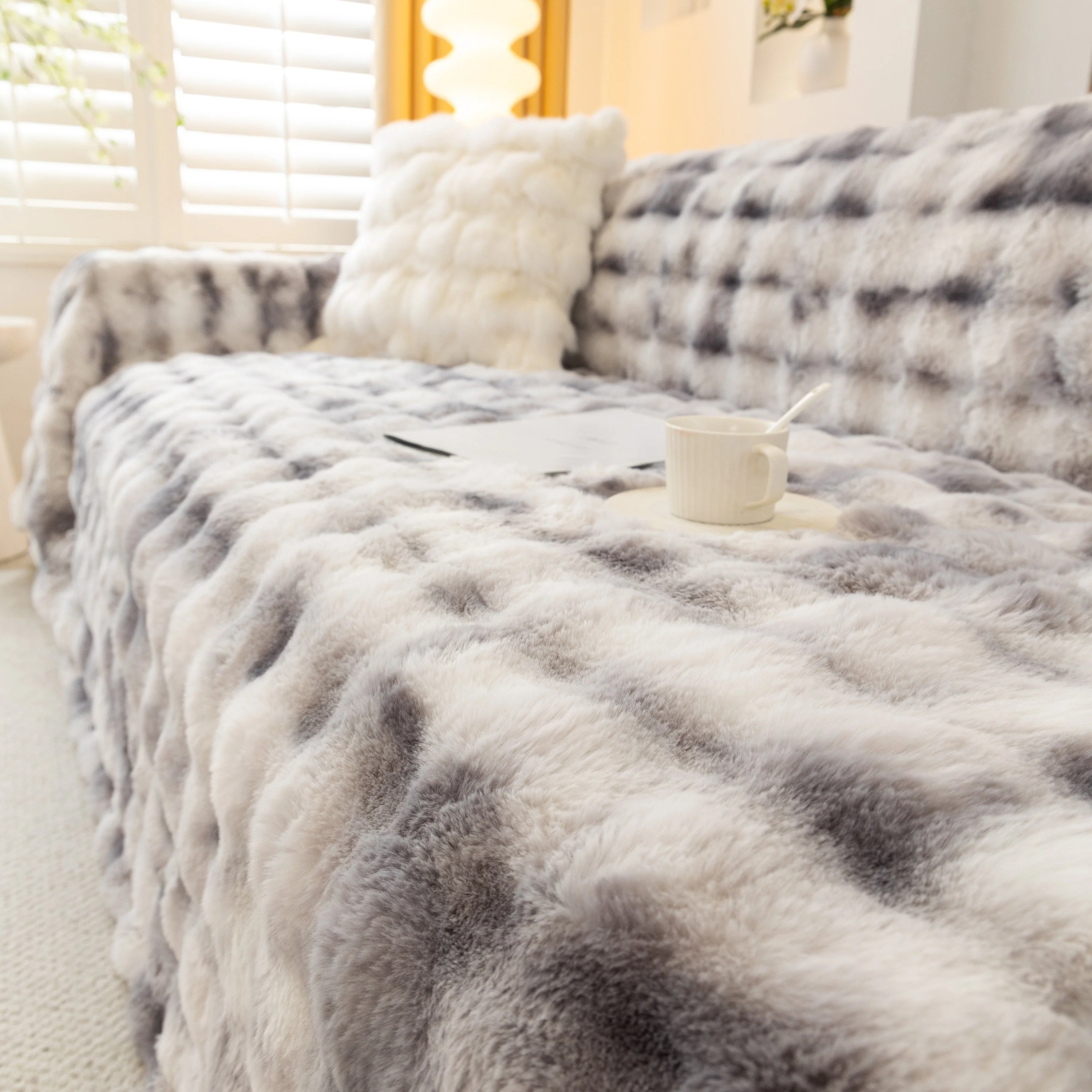 Thick Faux Fur Couch Cover Fluffy Fuzzy Warm Washable Furniture Protector for Kids Pets - Image 42