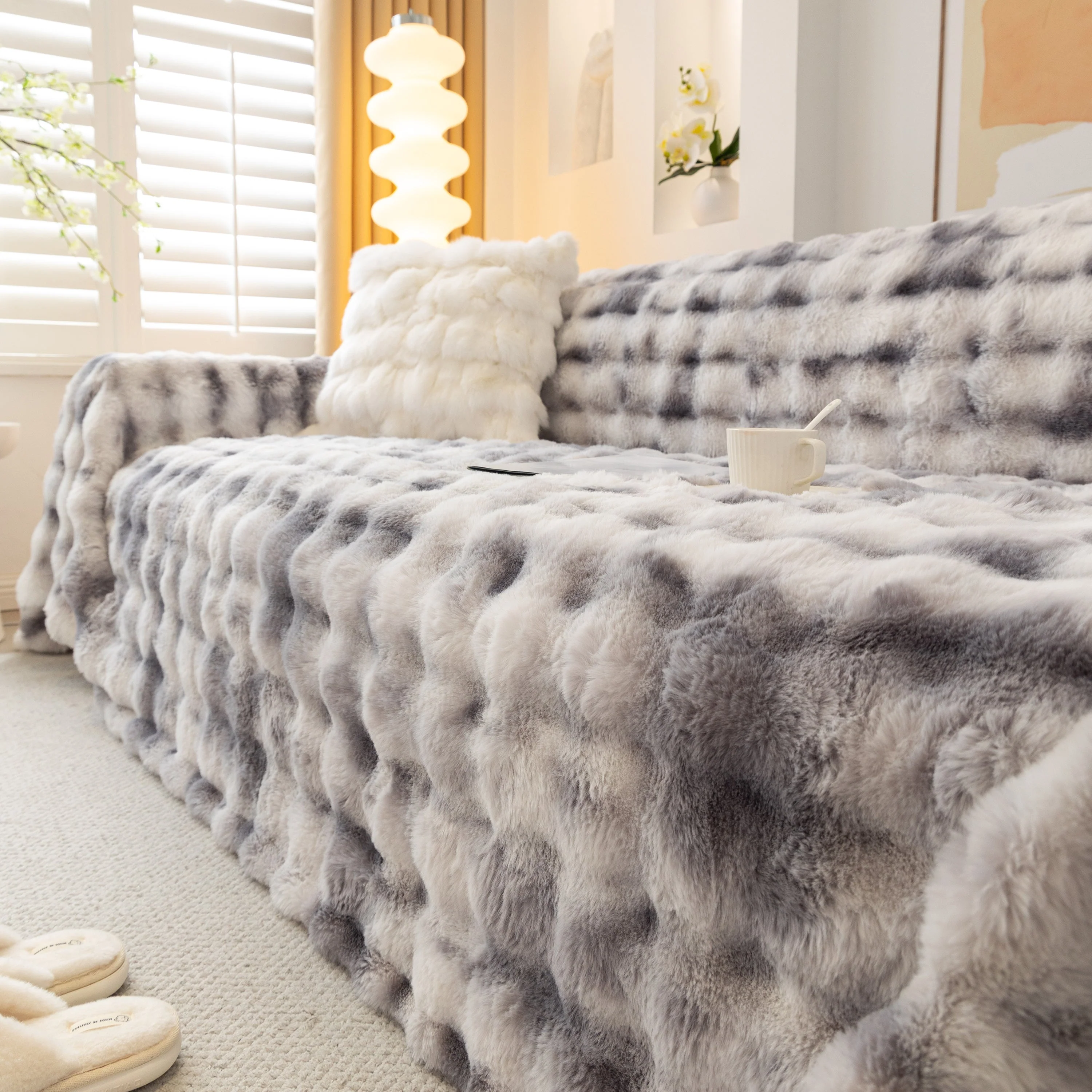 Thick Faux Fur Couch Cover Fluffy Fuzzy Warm Washable Furniture Protector for Kids Pets - Image 43