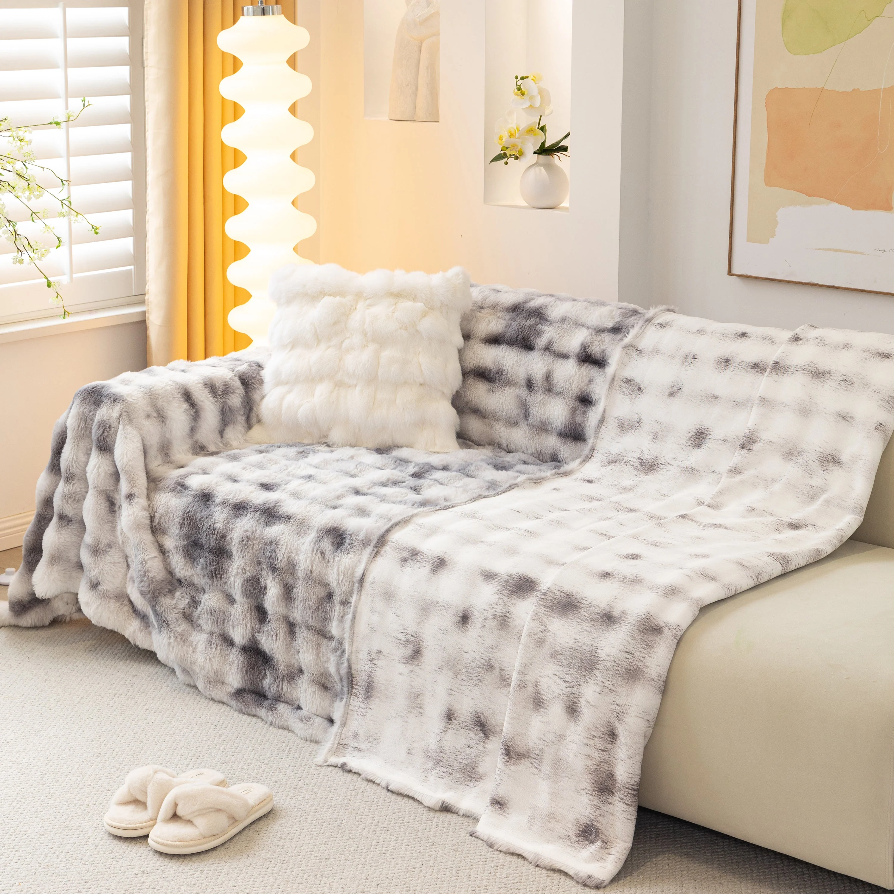 Thick Faux Fur Couch Cover Fluffy Fuzzy Warm Washable Furniture Protector for Kids Pets - Image 46