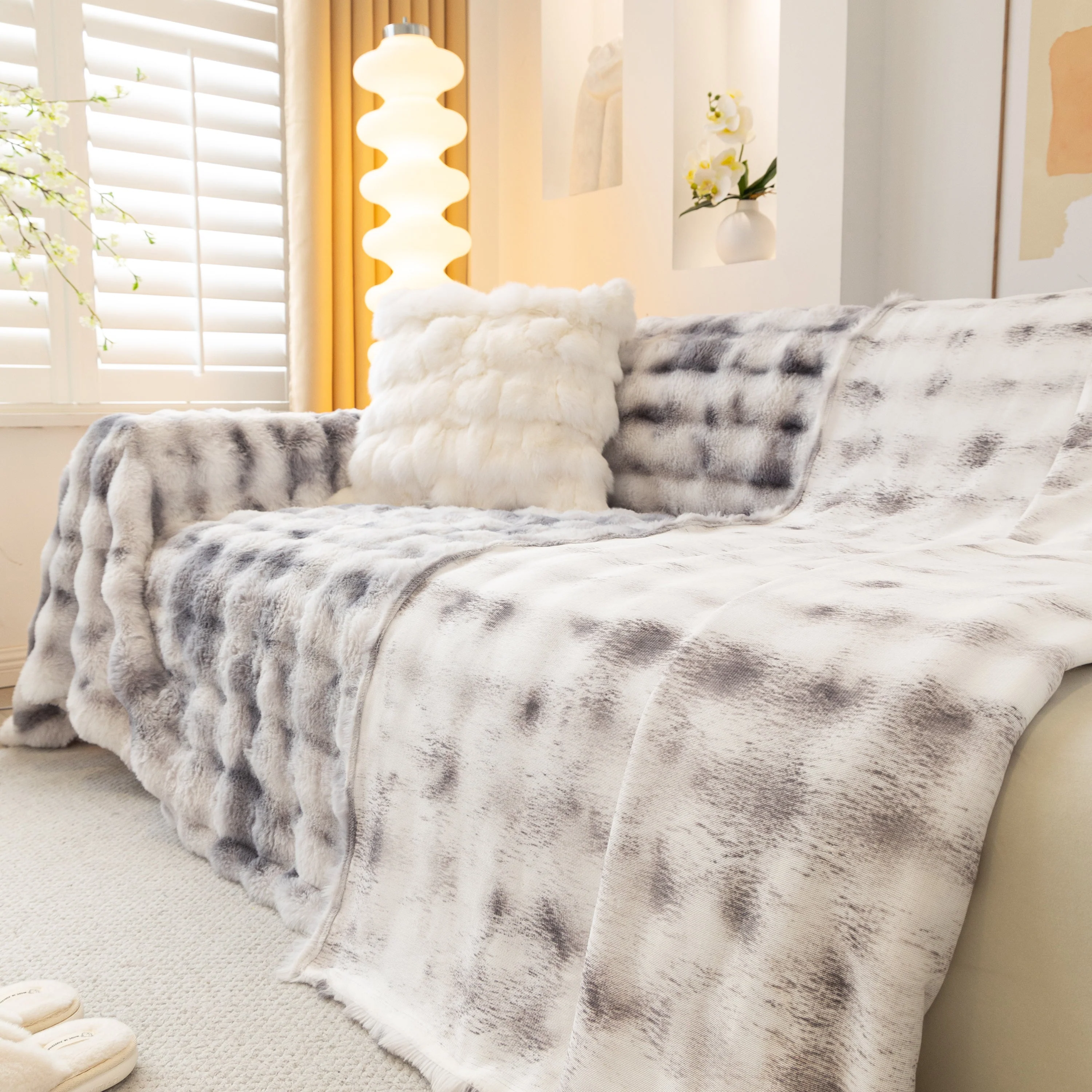 Thick Faux Fur Couch Cover Fluffy Fuzzy Warm Washable Furniture Protector for Kids Pets - Image 48