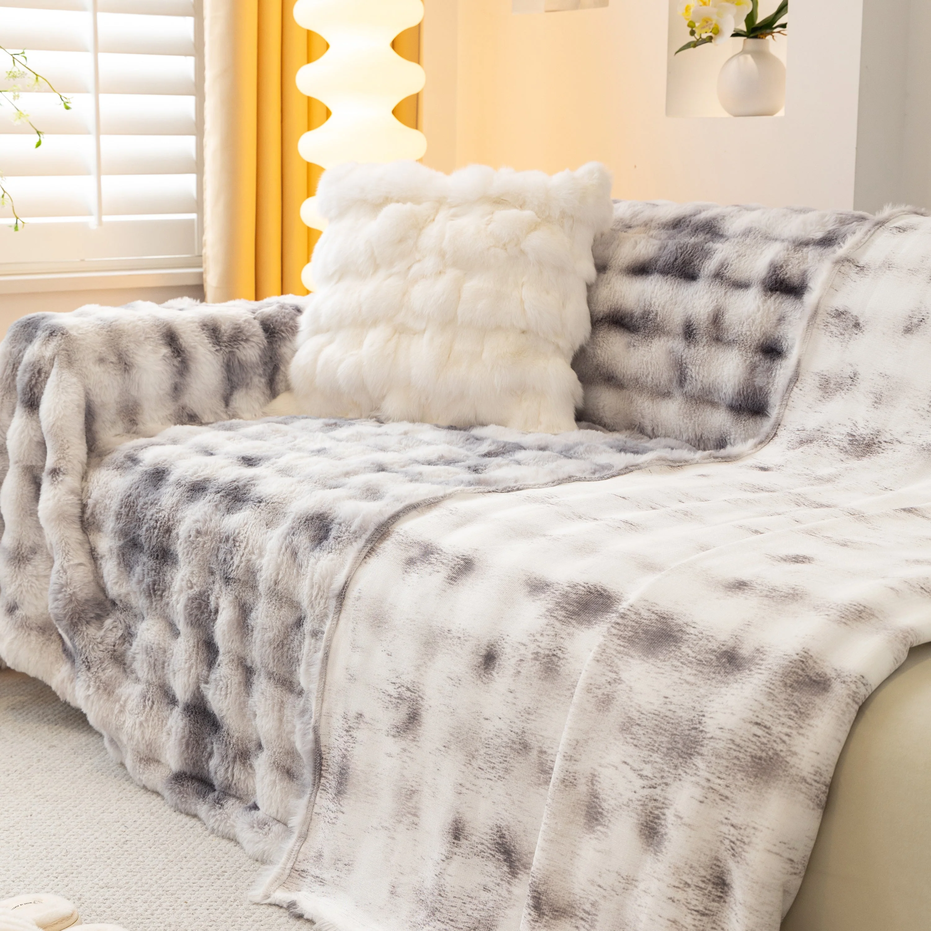 Thick Faux Fur Couch Cover Fluffy Fuzzy Warm Washable Furniture Protector for Kids Pets - Image 49