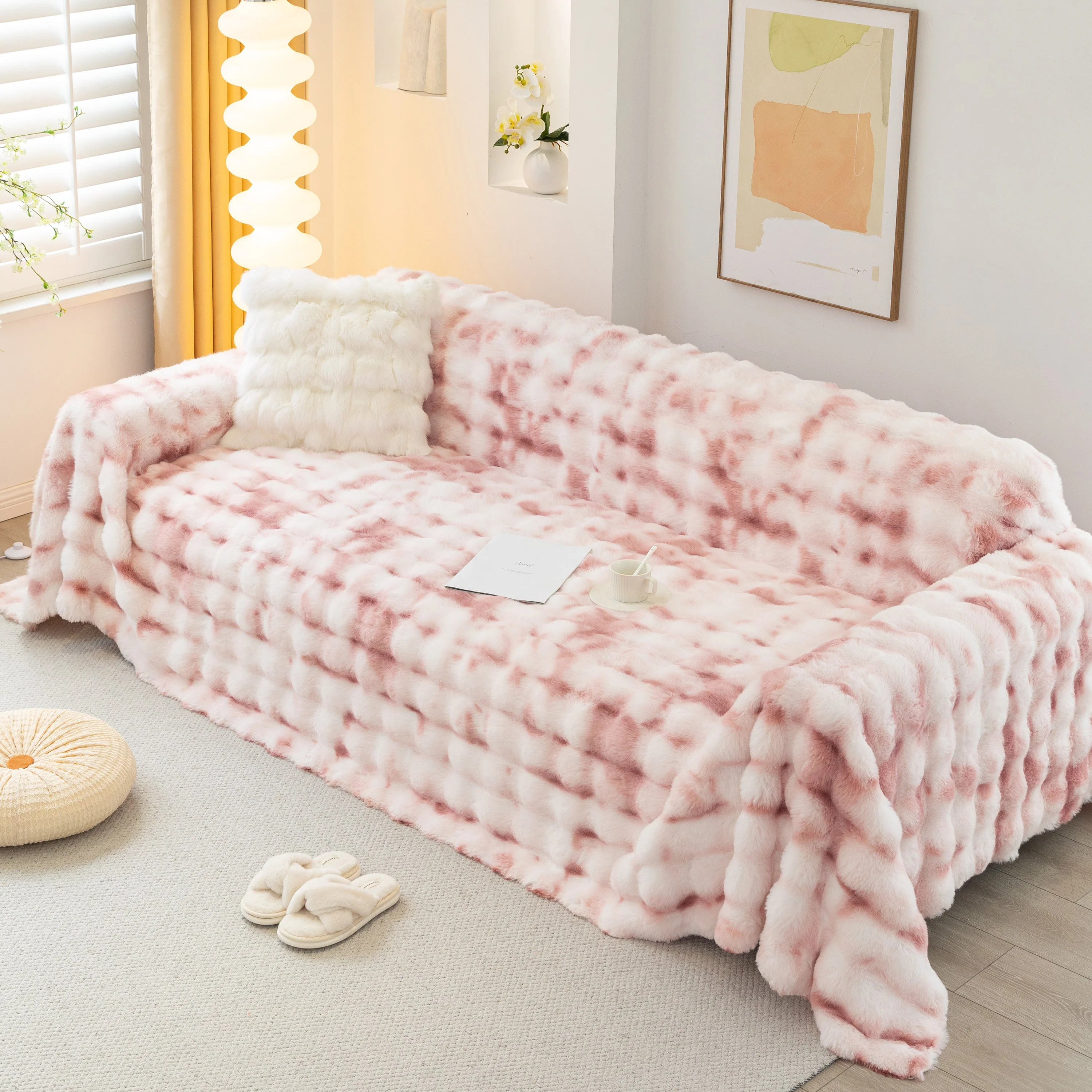 Thick Faux Fur Couch Cover Fluffy Fuzzy Warm Washable Furniture Protector for Kids Pets - Image 56