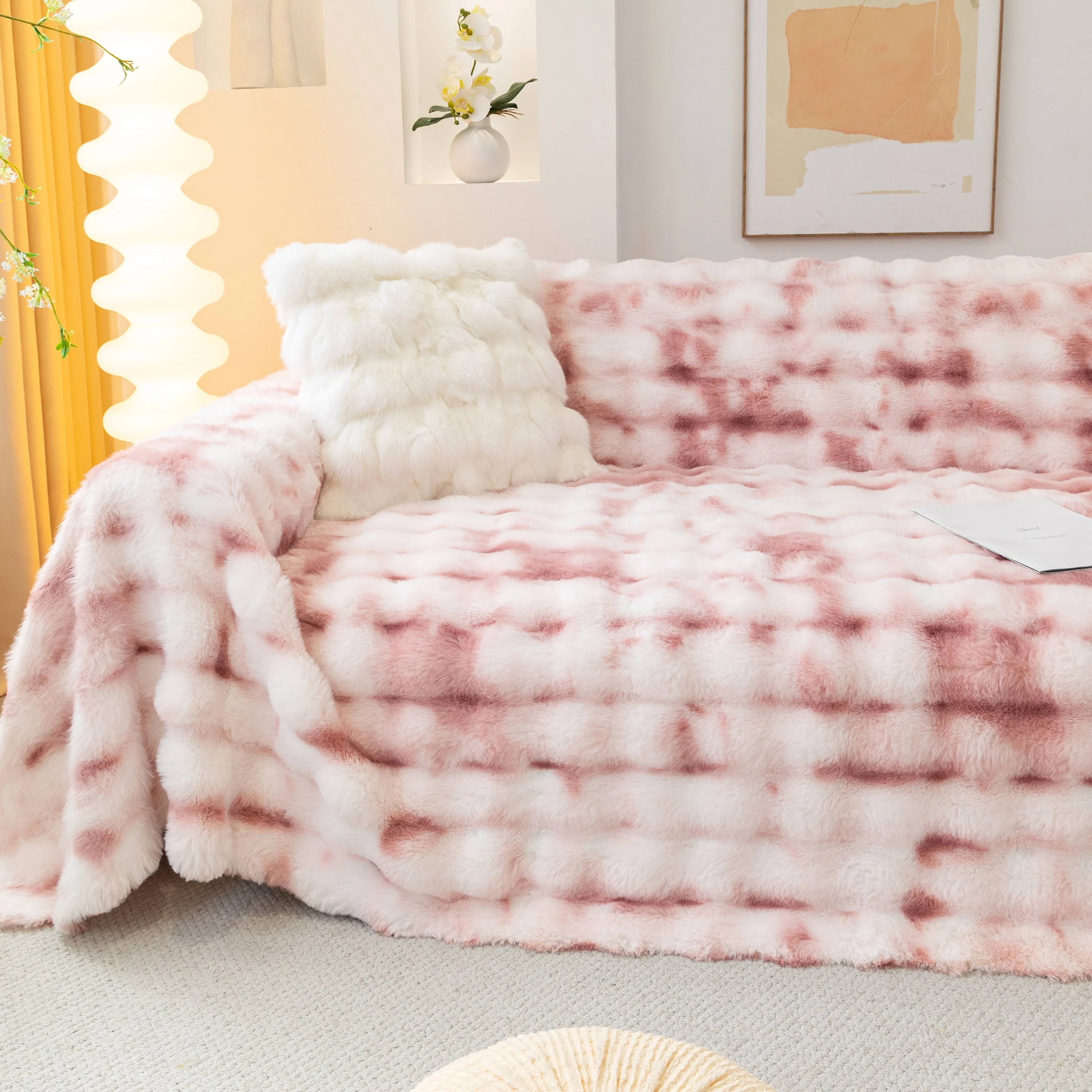 Thick Faux Fur Couch Cover Fluffy Fuzzy Warm Washable Furniture Protector for Kids Pets - Image 57