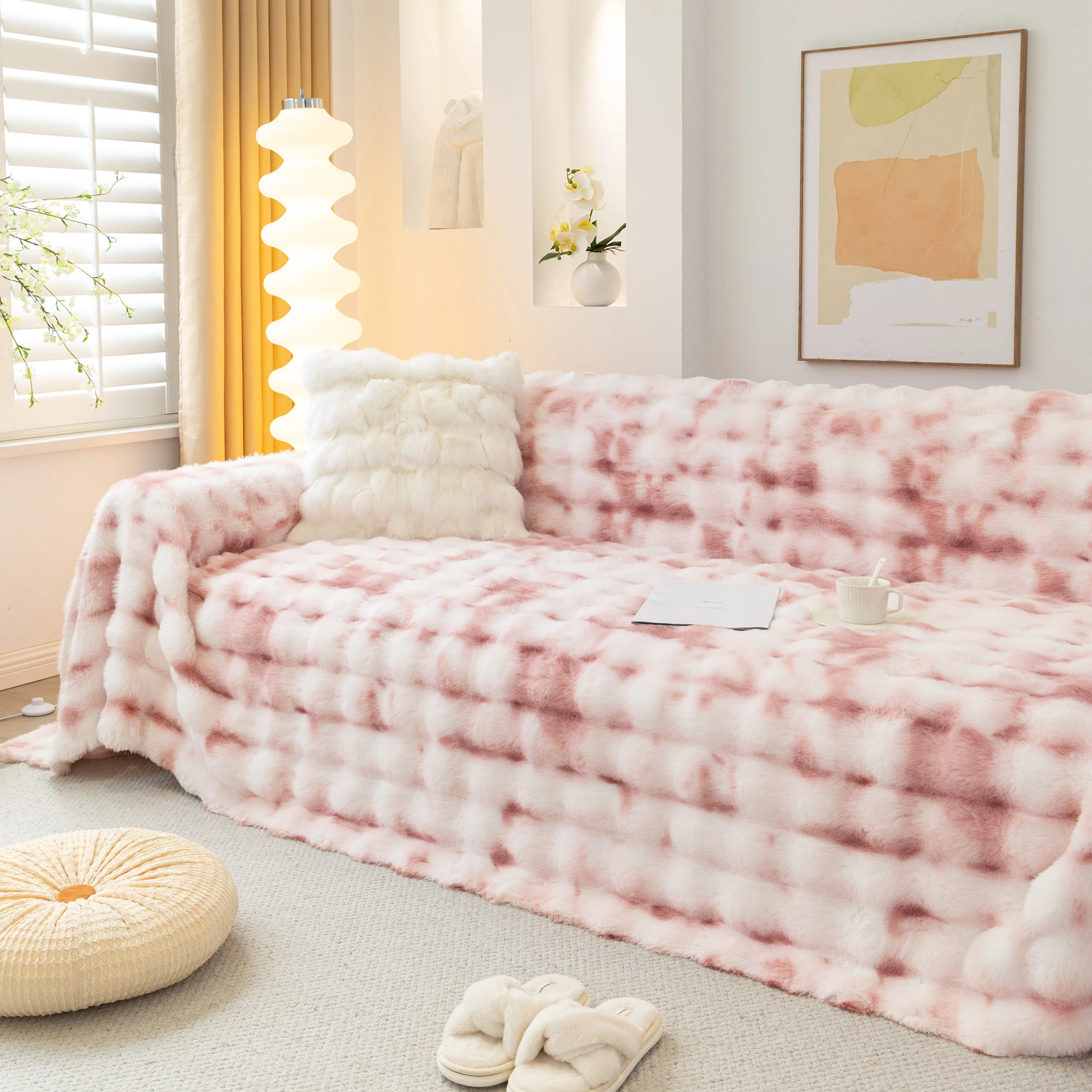Thick Faux Fur Couch Cover Fluffy Fuzzy Warm Washable Furniture Protector for Kids Pets - Image 58