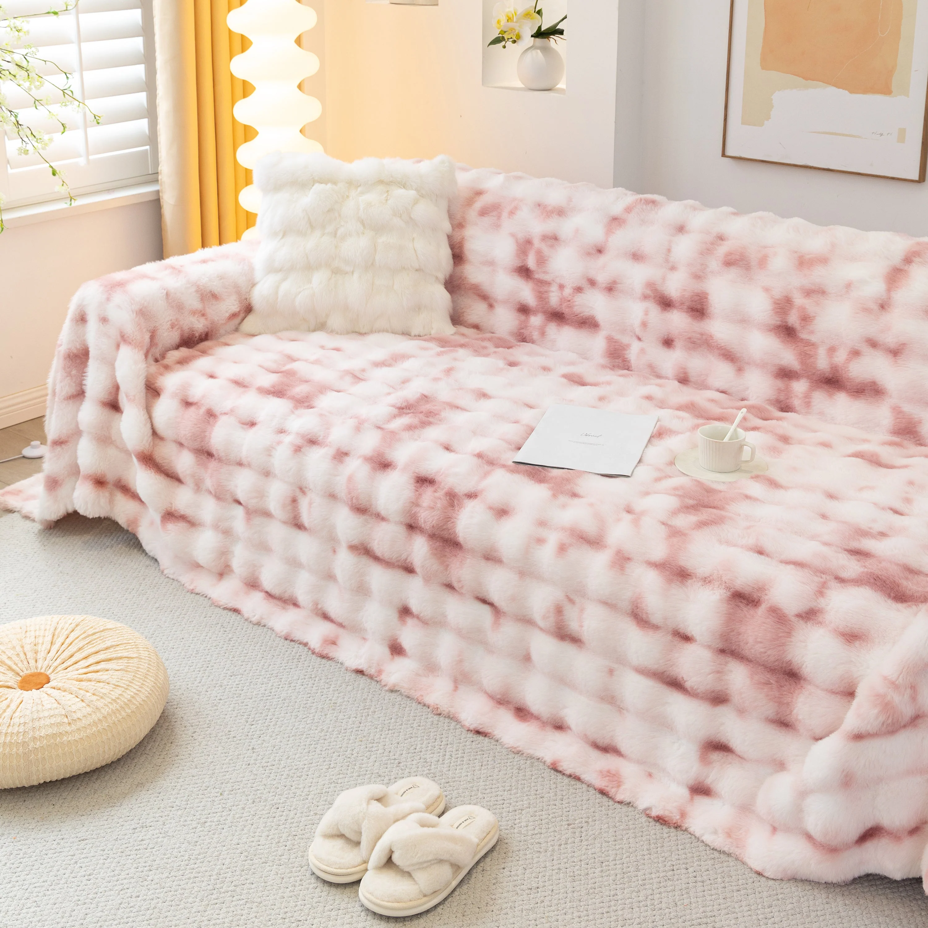 Thick Faux Fur Couch Cover Fluffy Fuzzy Warm Washable Furniture Protector for Kids Pets - Image 59