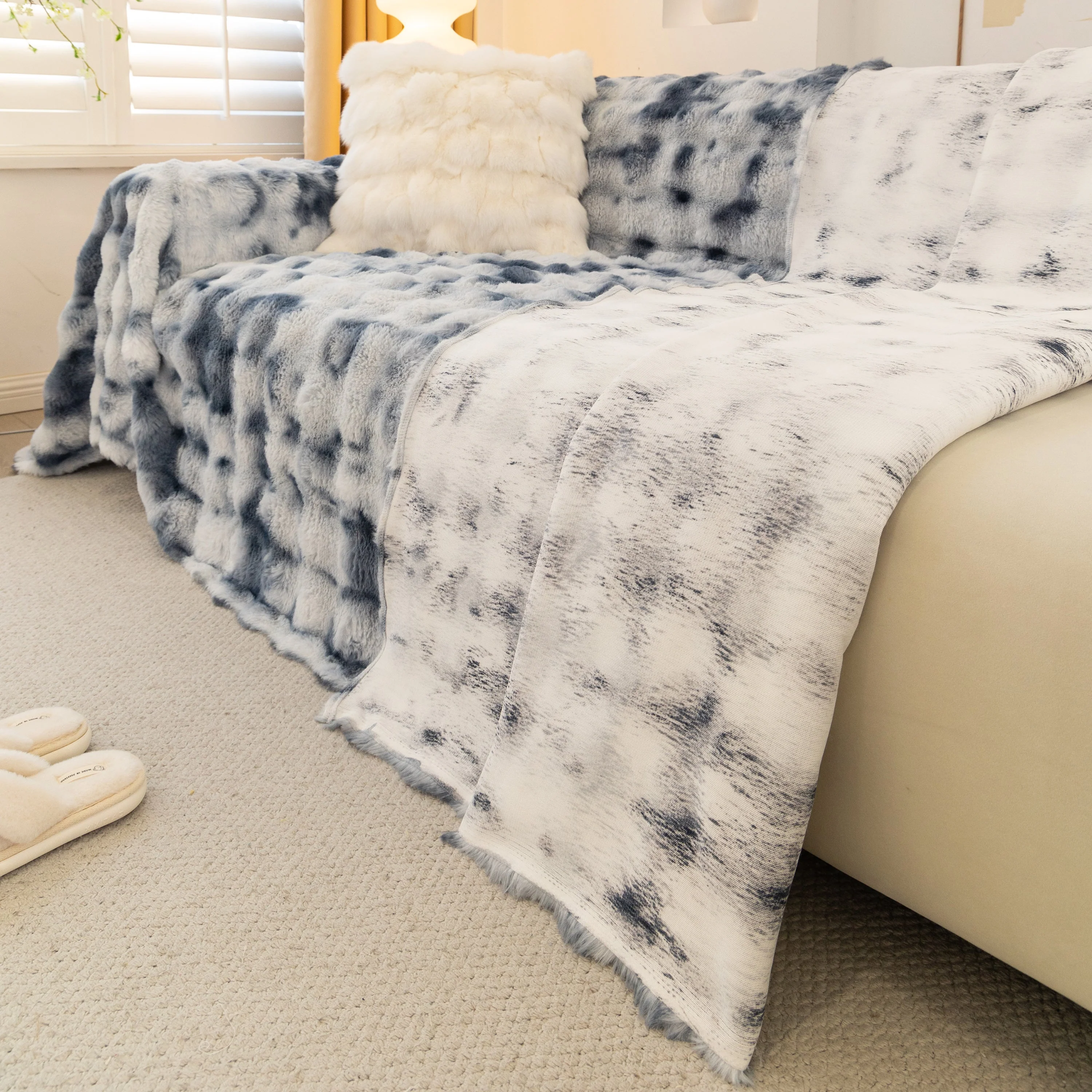 Thick Faux Fur Couch Cover Fluffy Fuzzy Warm Washable Furniture Protector for Kids Pets - Image 6
