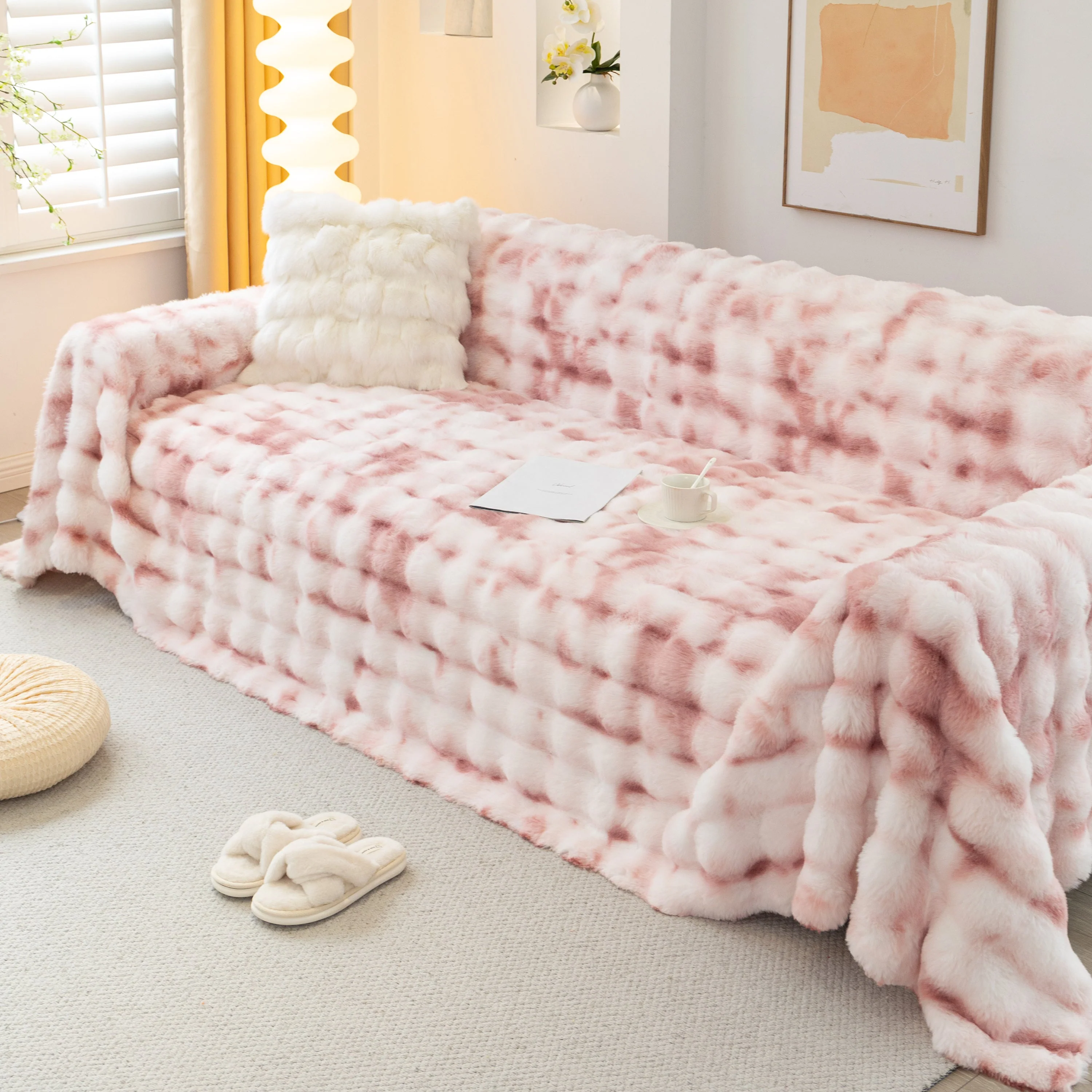 Thick Faux Fur Couch Cover Fluffy Fuzzy Warm Washable Furniture Protector for Kids Pets - Image 60
