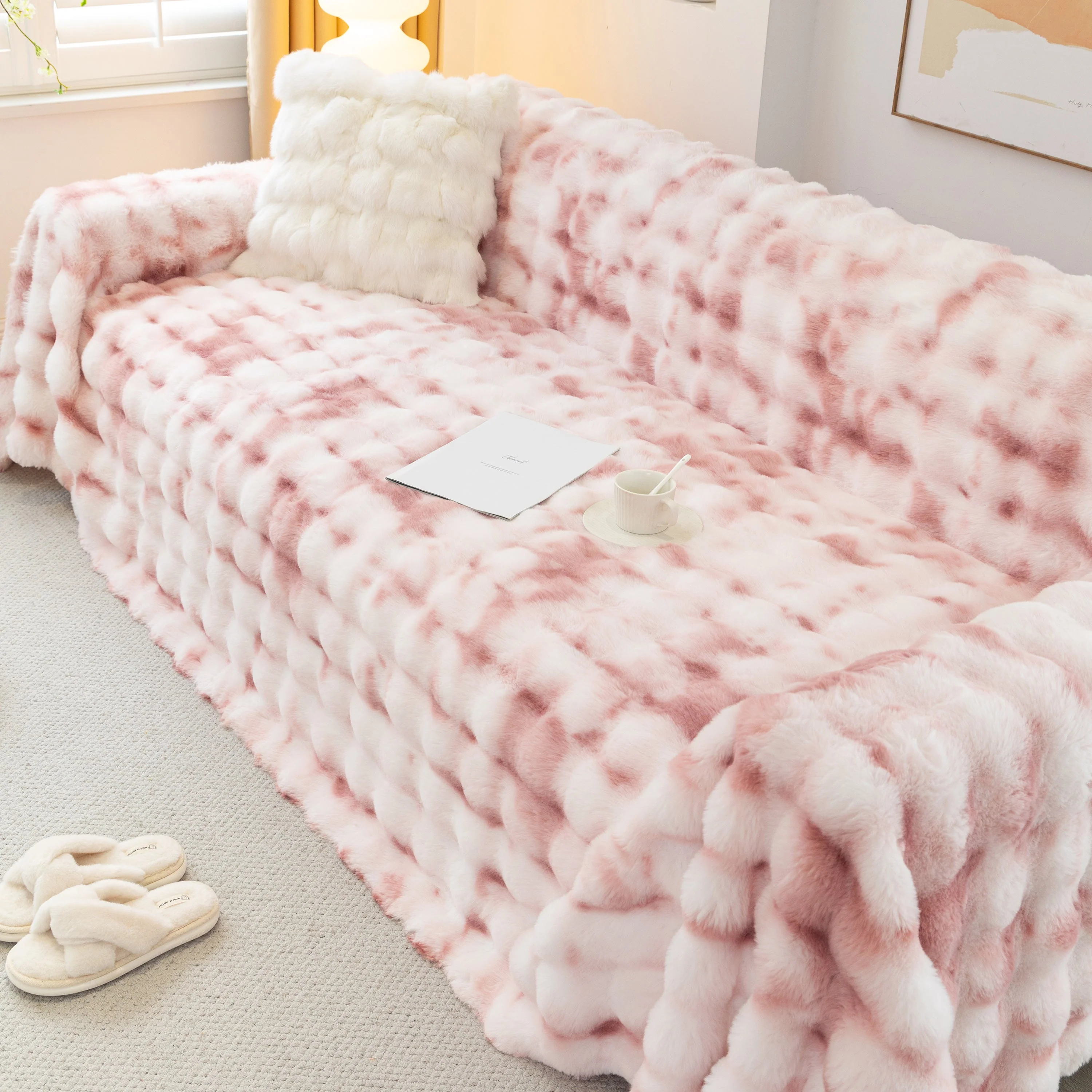 Thick Faux Fur Couch Cover Fluffy Fuzzy Warm Washable Furniture Protector for Kids Pets - Image 61