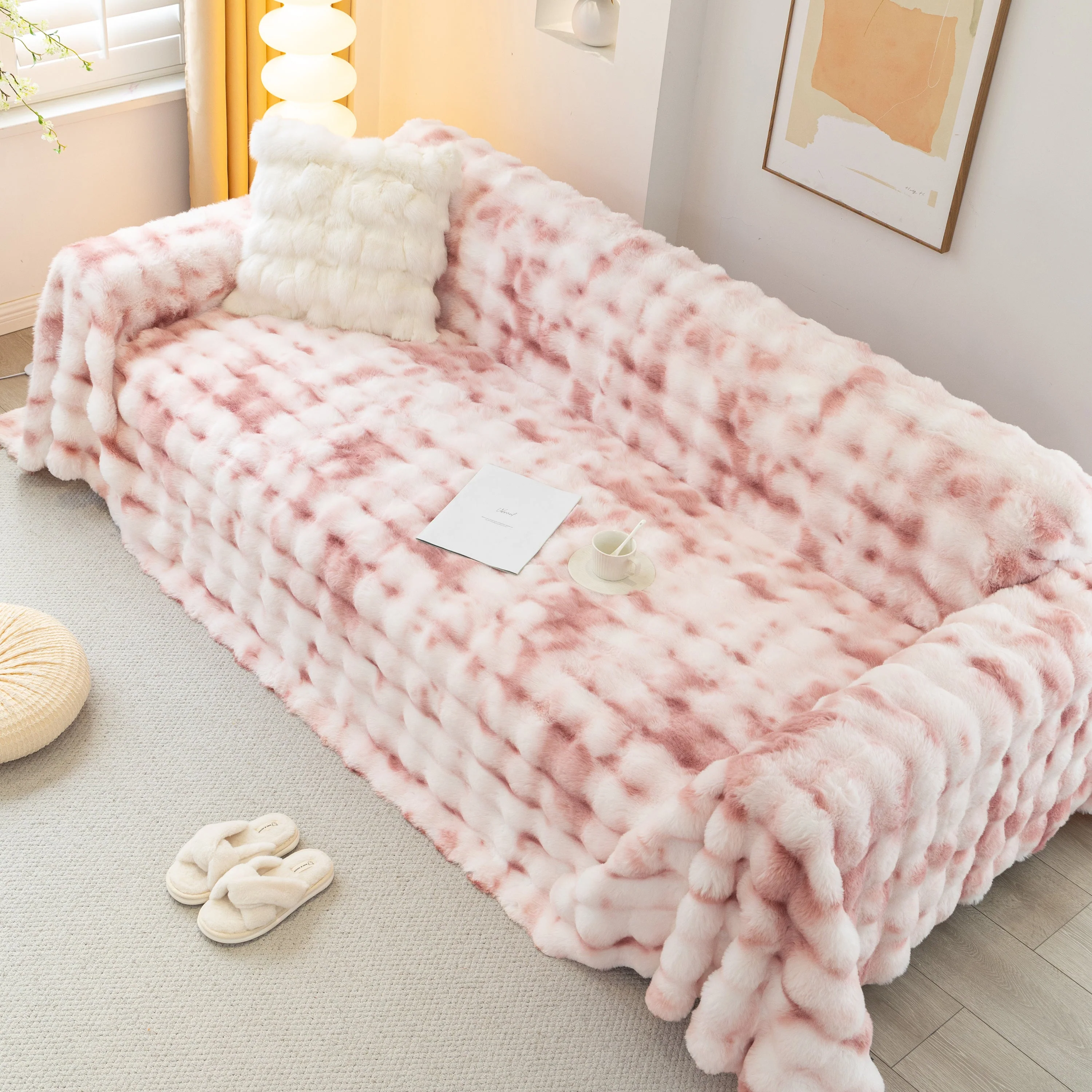 Thick Faux Fur Couch Cover Fluffy Fuzzy Warm Washable Furniture Protector for Kids Pets - Image 62