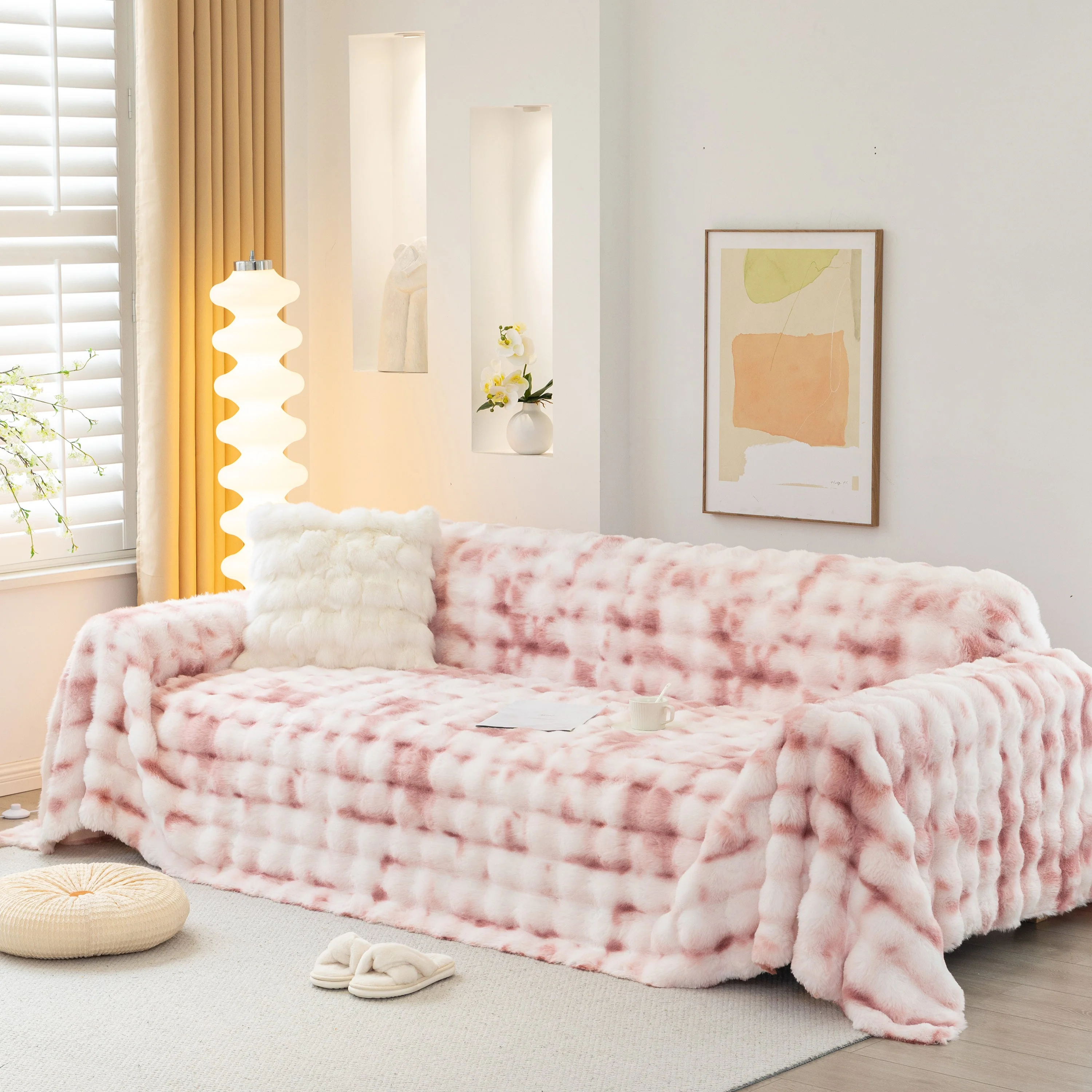 Thick Faux Fur Couch Cover Fluffy Fuzzy Warm Washable Furniture Protector for Kids Pets - Image 63