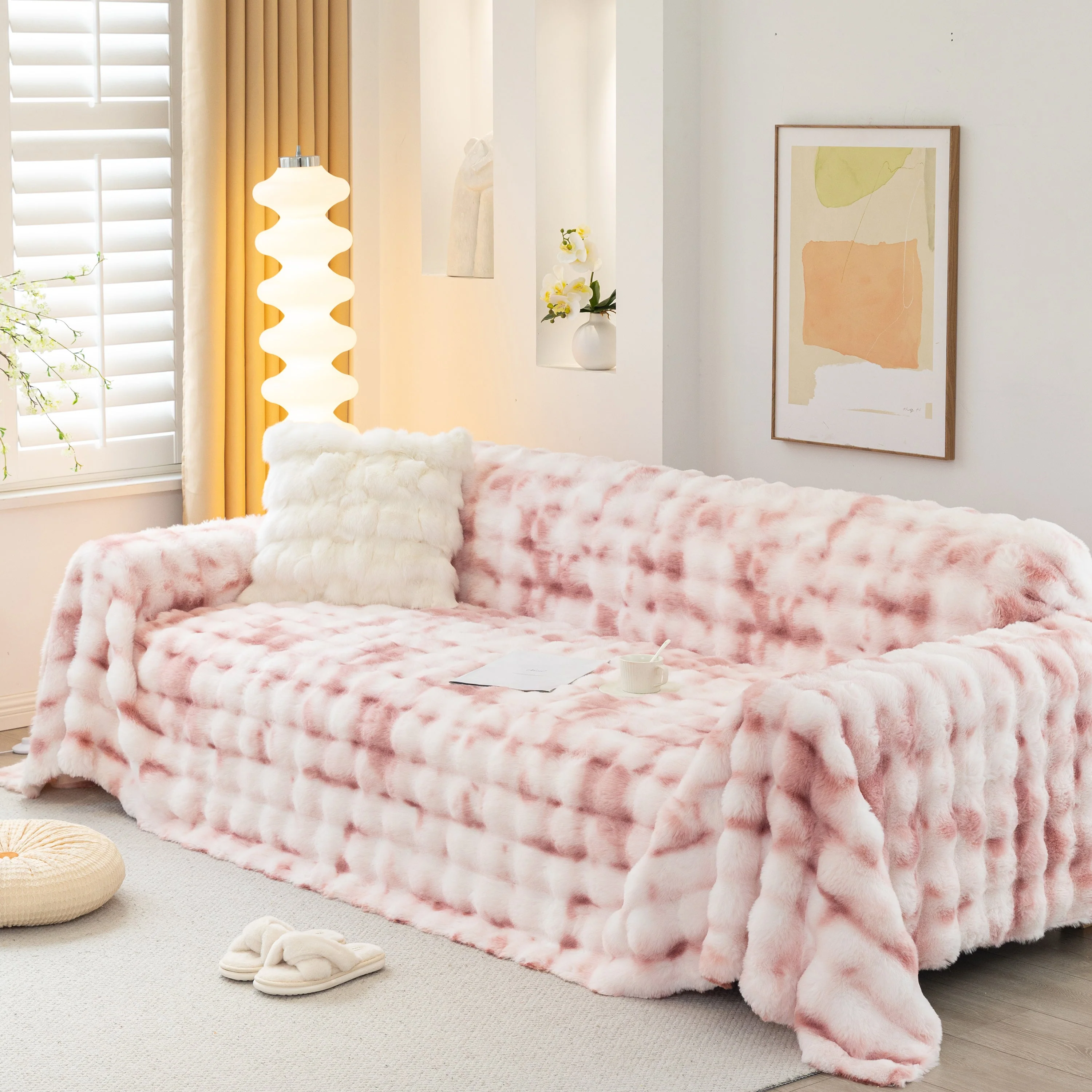 Thick Faux Fur Couch Cover Fluffy Fuzzy Warm Washable Furniture Protector for Kids Pets - Image 64