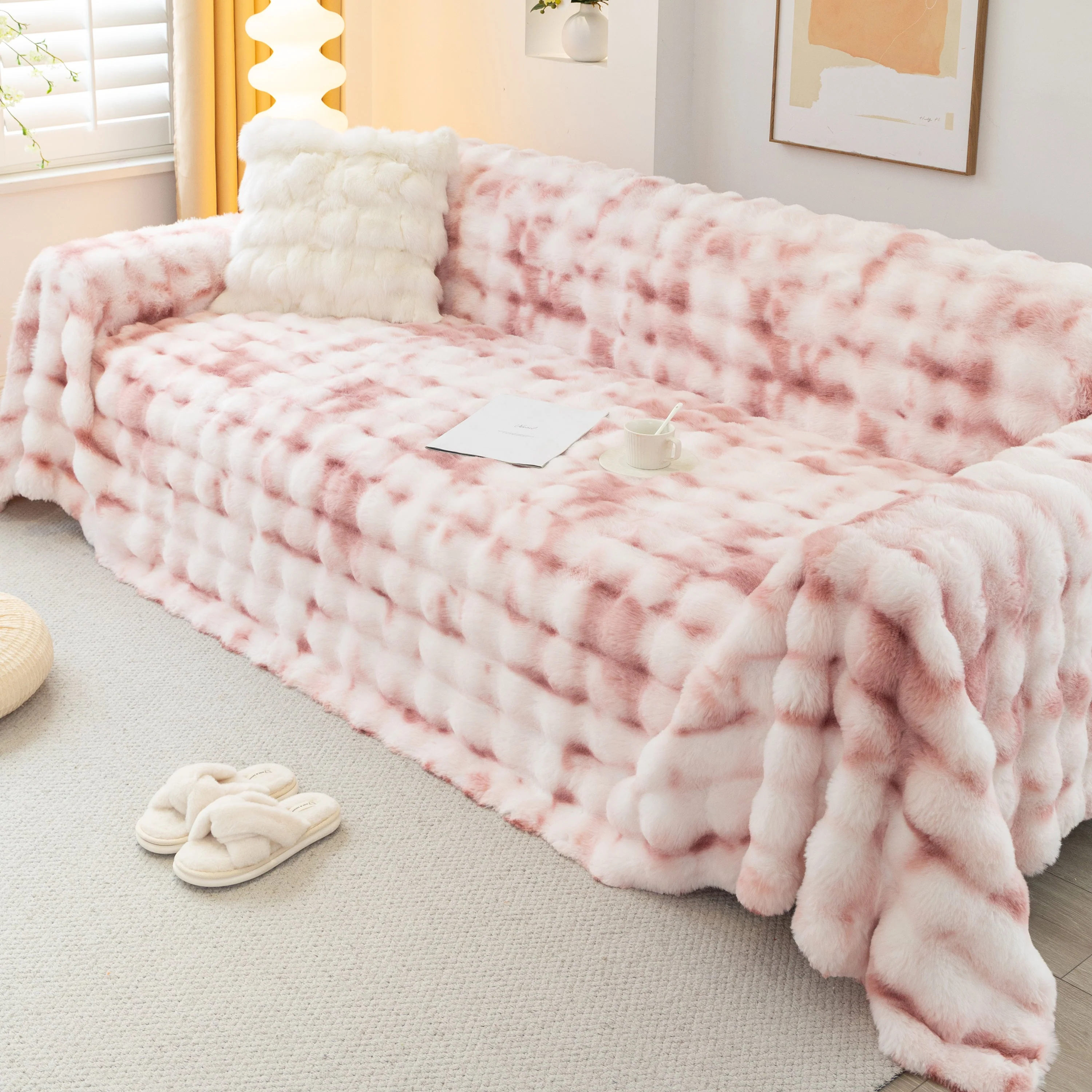 Thick Faux Fur Couch Cover Fluffy Fuzzy Warm Washable Furniture Protector for Kids Pets - Image 65