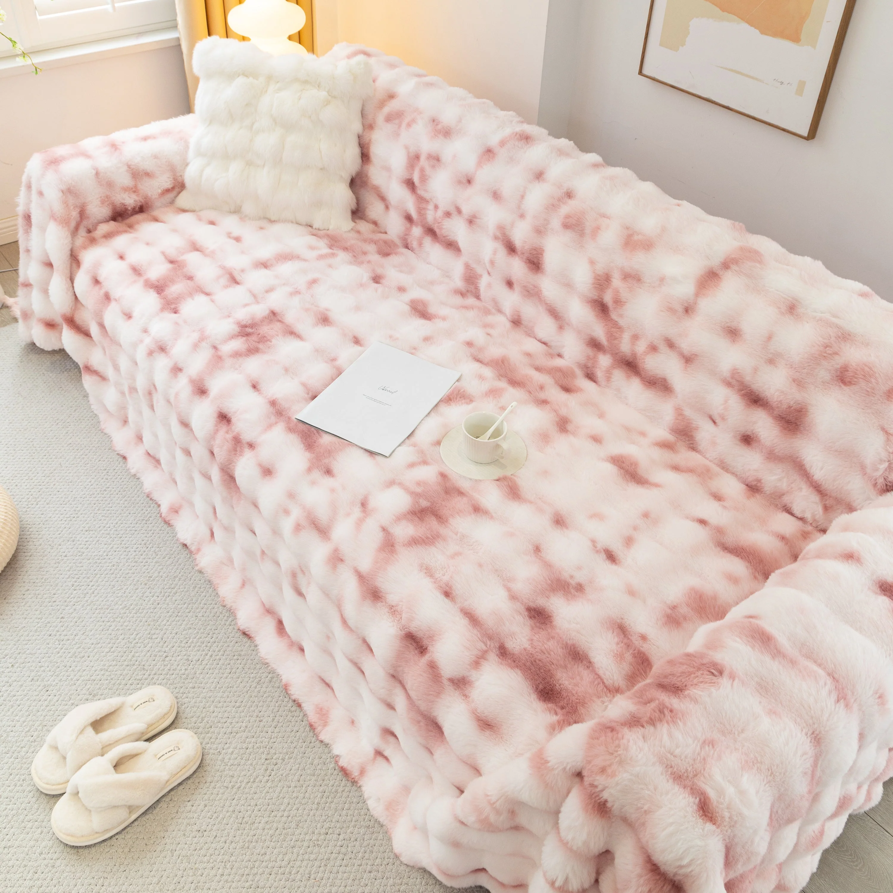 Thick Faux Fur Couch Cover Fluffy Fuzzy Warm Washable Furniture Protector for Kids Pets - Image 66