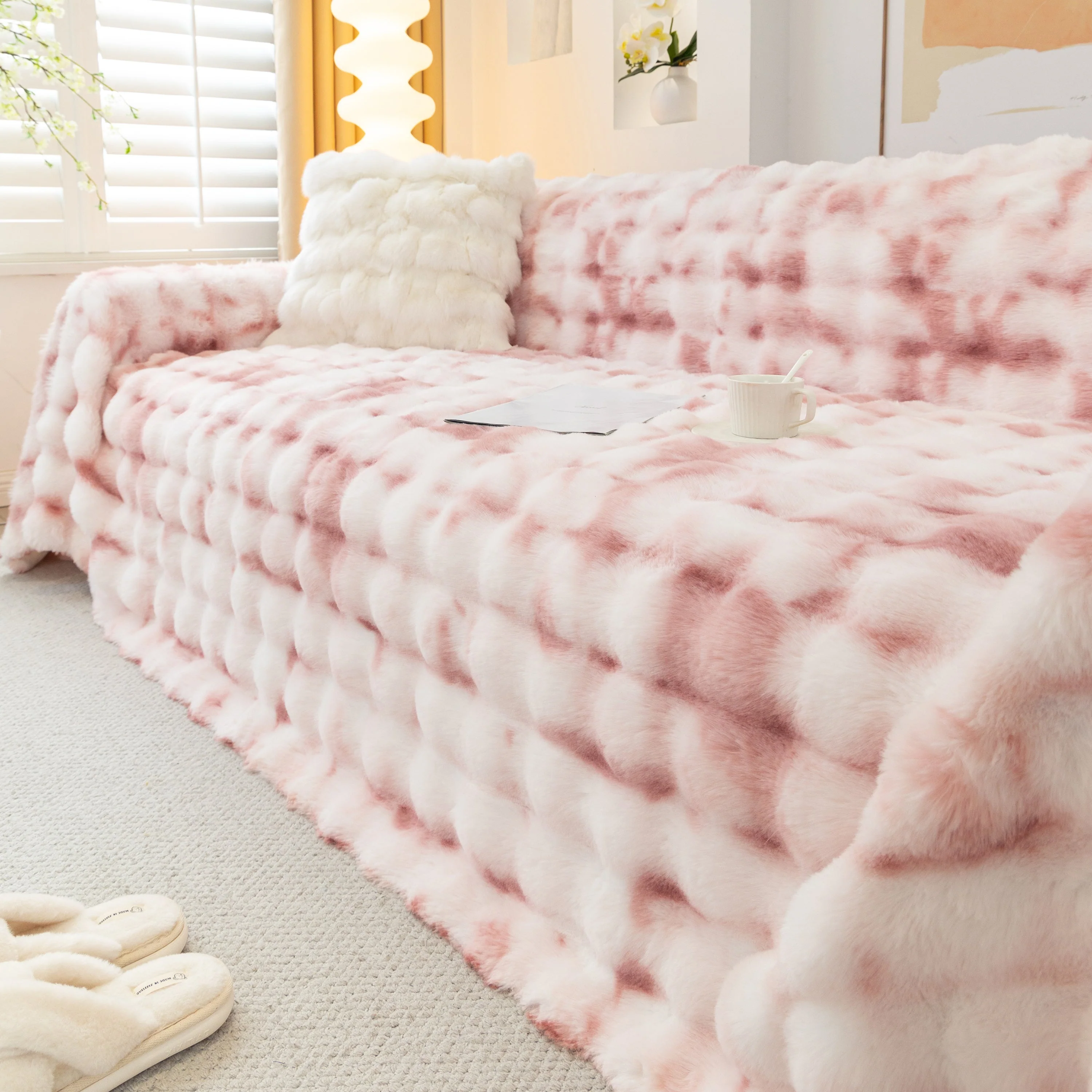 Thick Faux Fur Couch Cover Fluffy Fuzzy Warm Washable Furniture Protector for Kids Pets - Image 67
