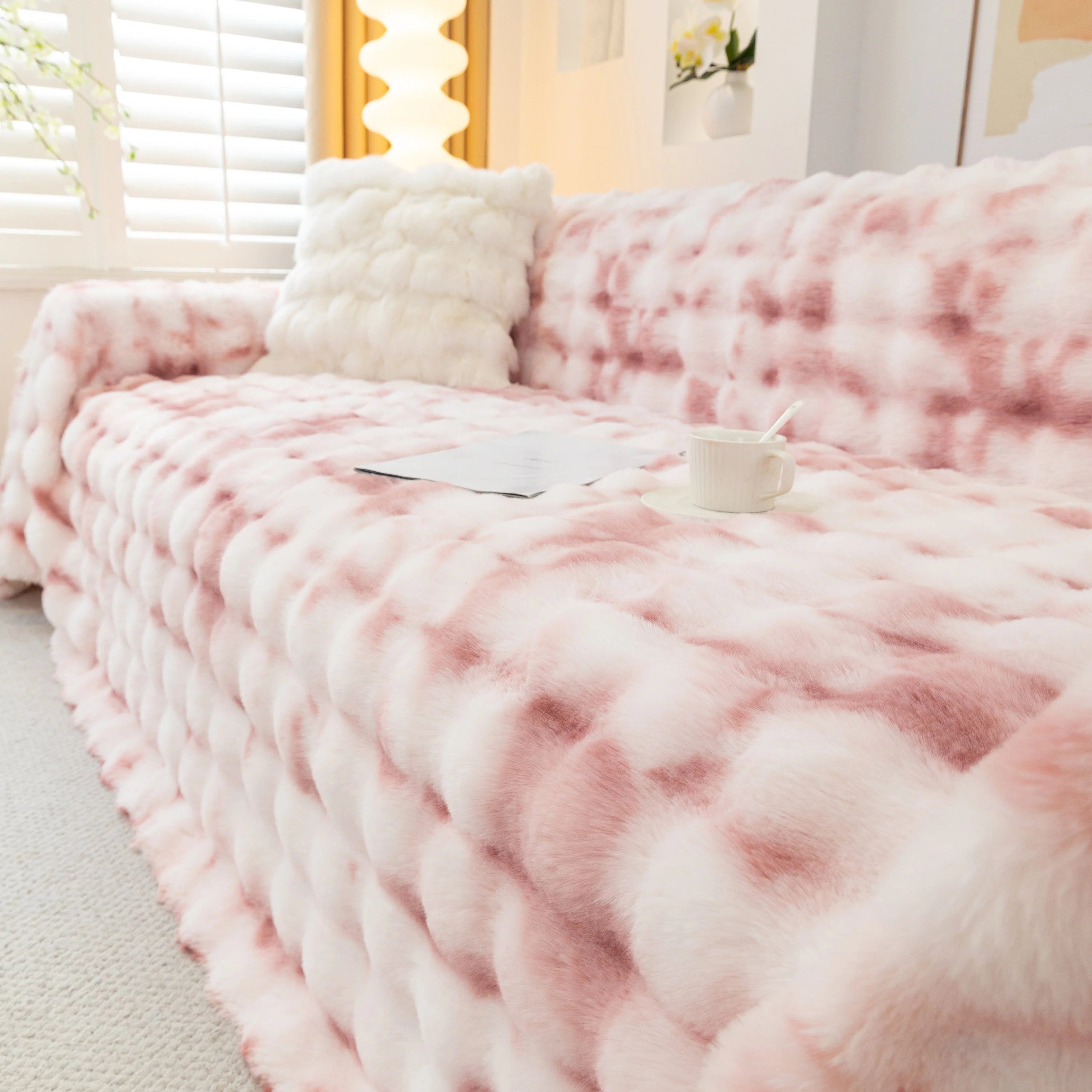 Thick Faux Fur Couch Cover Fluffy Fuzzy Warm Washable Furniture Protector for Kids Pets - Image 68