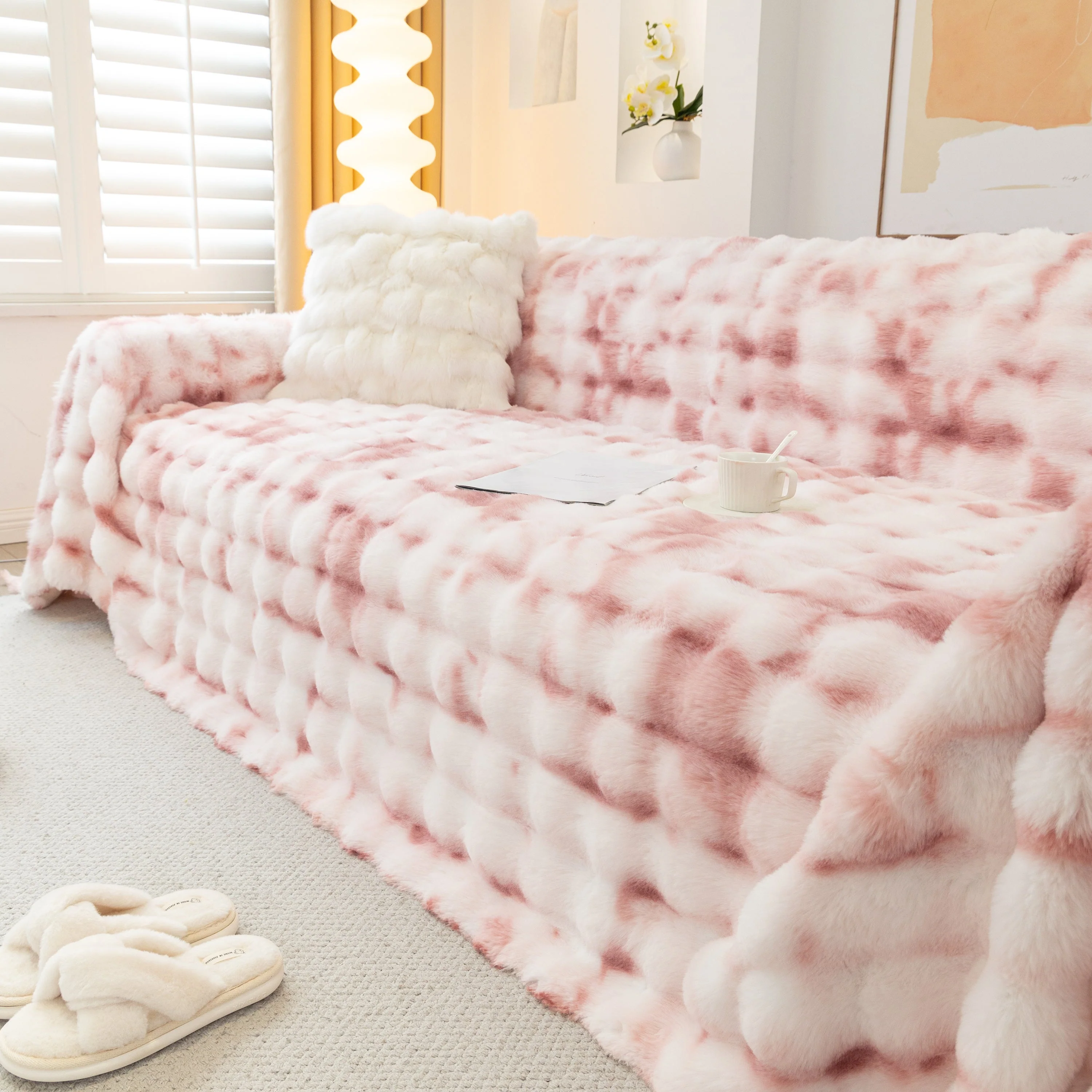 Thick Faux Fur Couch Cover Fluffy Fuzzy Warm Washable Furniture Protector for Kids Pets - Image 70