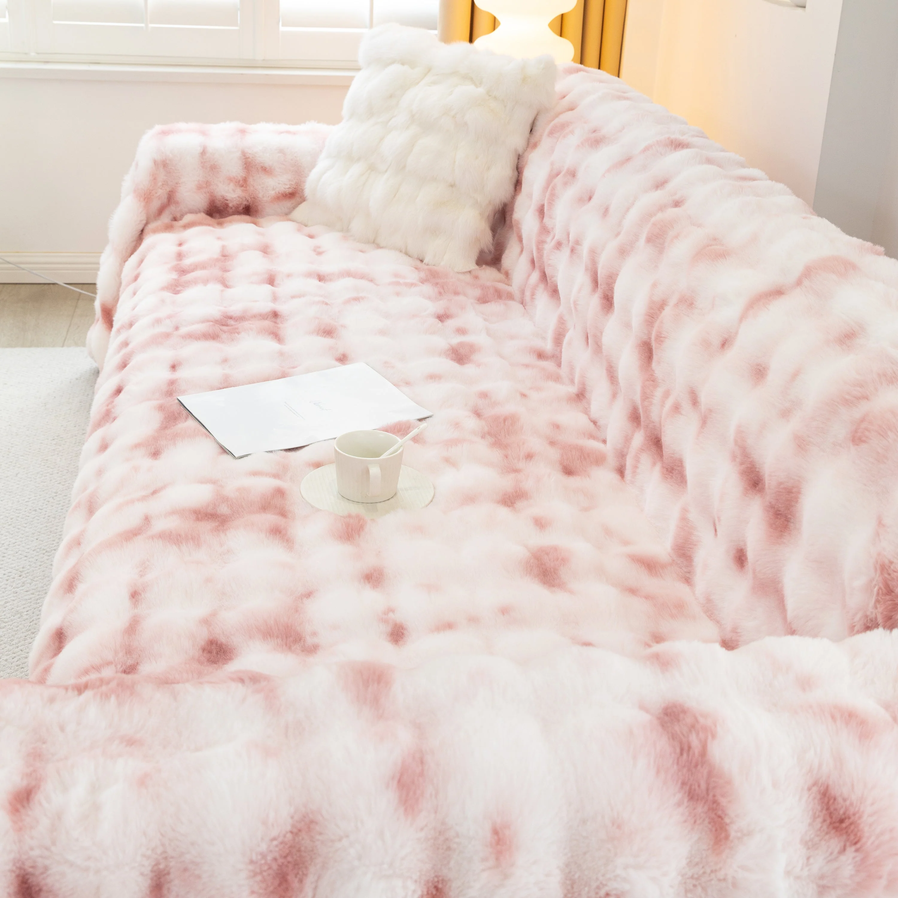 Thick Faux Fur Couch Cover Fluffy Fuzzy Warm Washable Furniture Protector for Kids Pets - Image 71