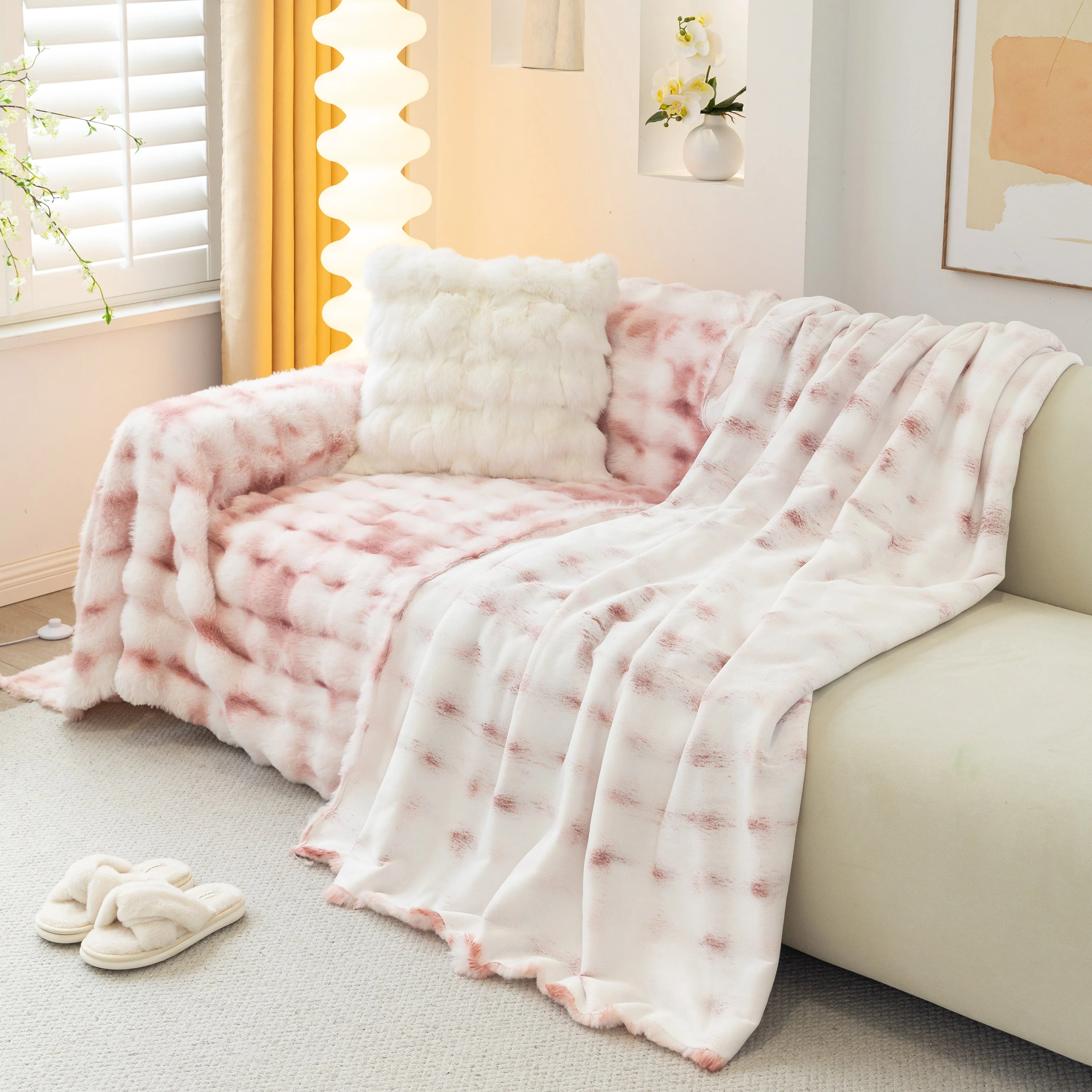 Thick Faux Fur Couch Cover Fluffy Fuzzy Warm Washable Furniture Protector for Kids Pets - Image 73